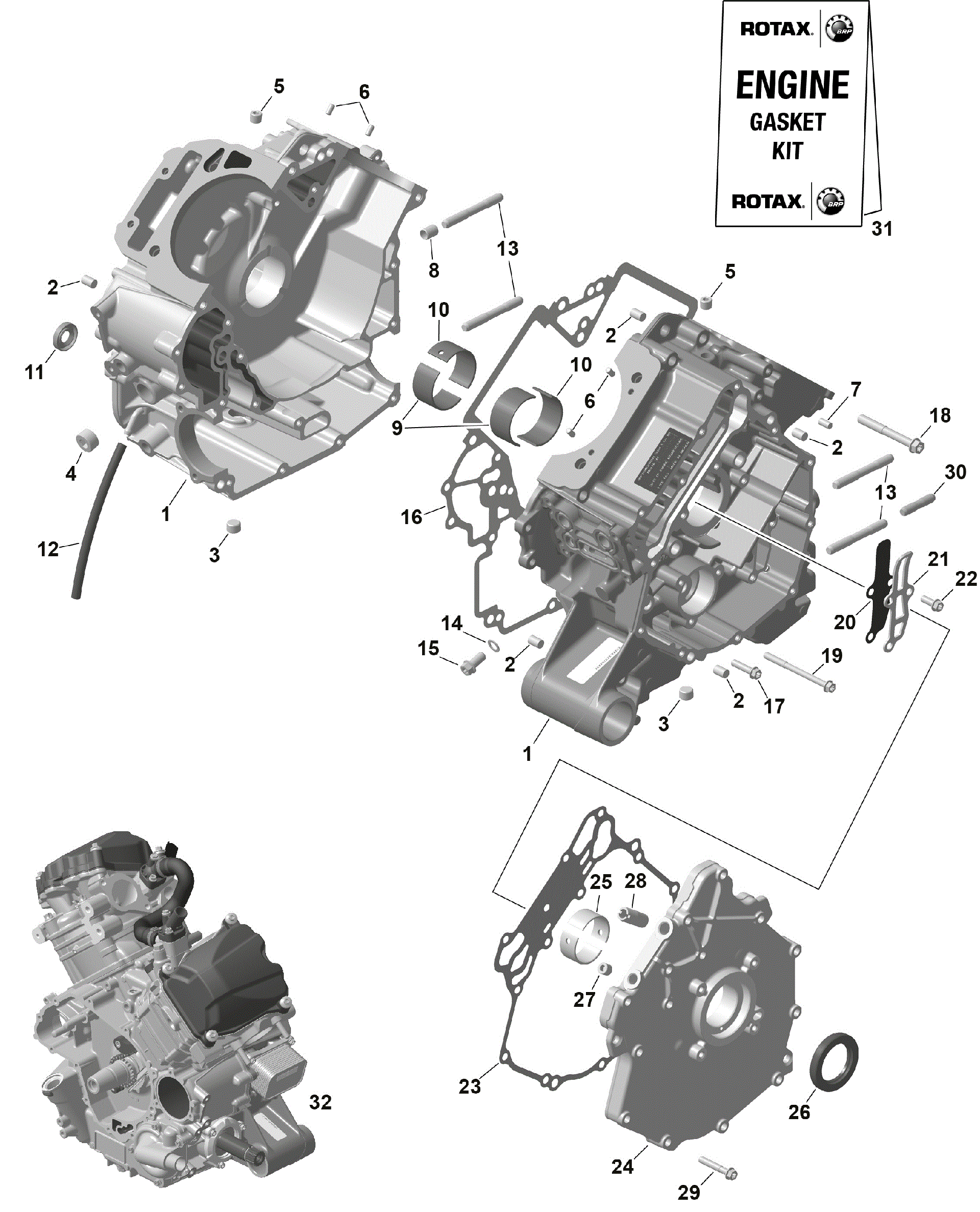 An Image of a Genuine Can-Am Parts Schematic Diagram showing the schematic - ROTAX - CRANKCASE