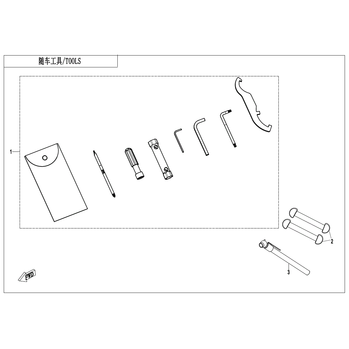 An Image of a genuine CFMOTO Parts Schematic Diagram showing the group - TOOLS - 2024 CFMOTO CFORCE EV110