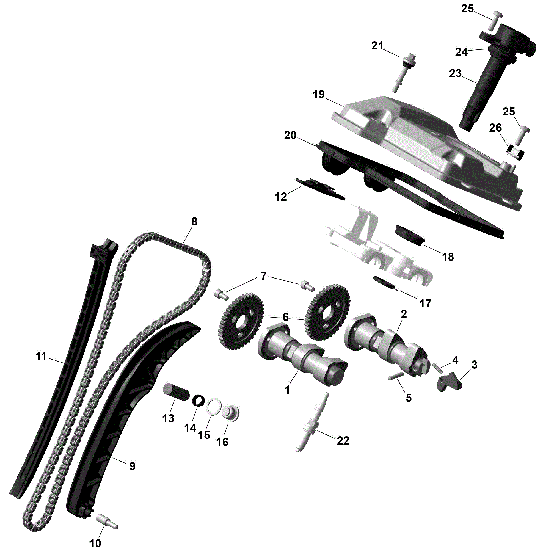An Image of a Genuine Can-Am Parts Schematic Diagram showing the schematic - ROTAX - VALVE TRAIN