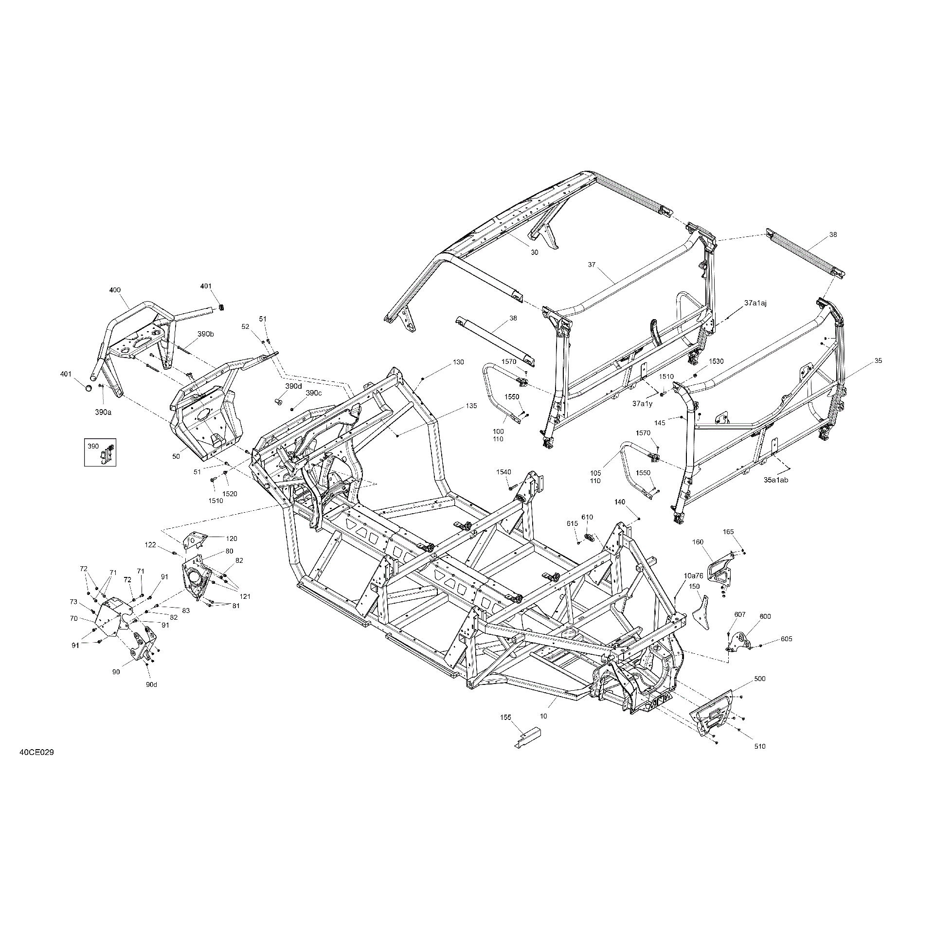 An Image of a Genuine Can-Am Parts Schematic Diagram showing the schematic - FRAME - SYSTEM