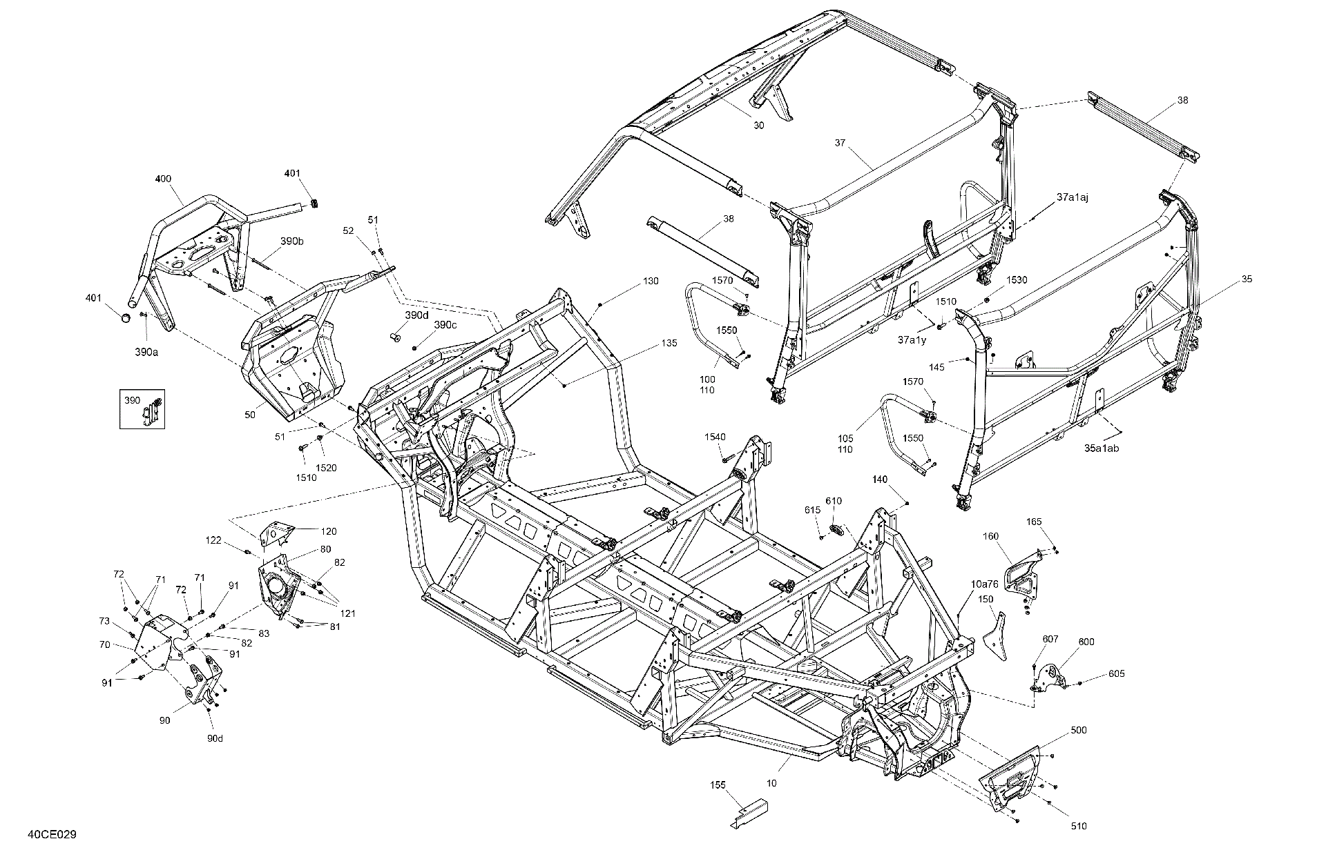 An Image of a Genuine Can-Am Parts Schematic Diagram showing the schematic - FRAME - SYSTEM