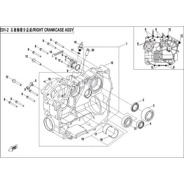 An Image of a Genuine CFMOTO Parts Schematic Diagram showing the schematic - RIGHT CRANKCASE ASSY - 2016 CFMOTO ZFORCE 500