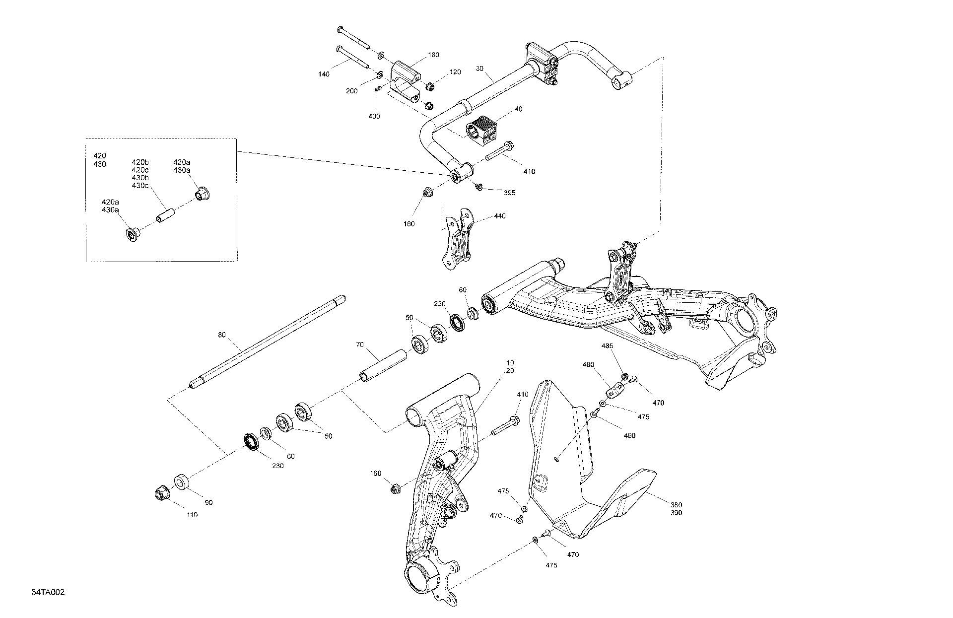 An Image of a Genuine Can-Am Parts Schematic Diagram showing the schematic - SUSPENSION - REAR - MOSSY OAK EDITION