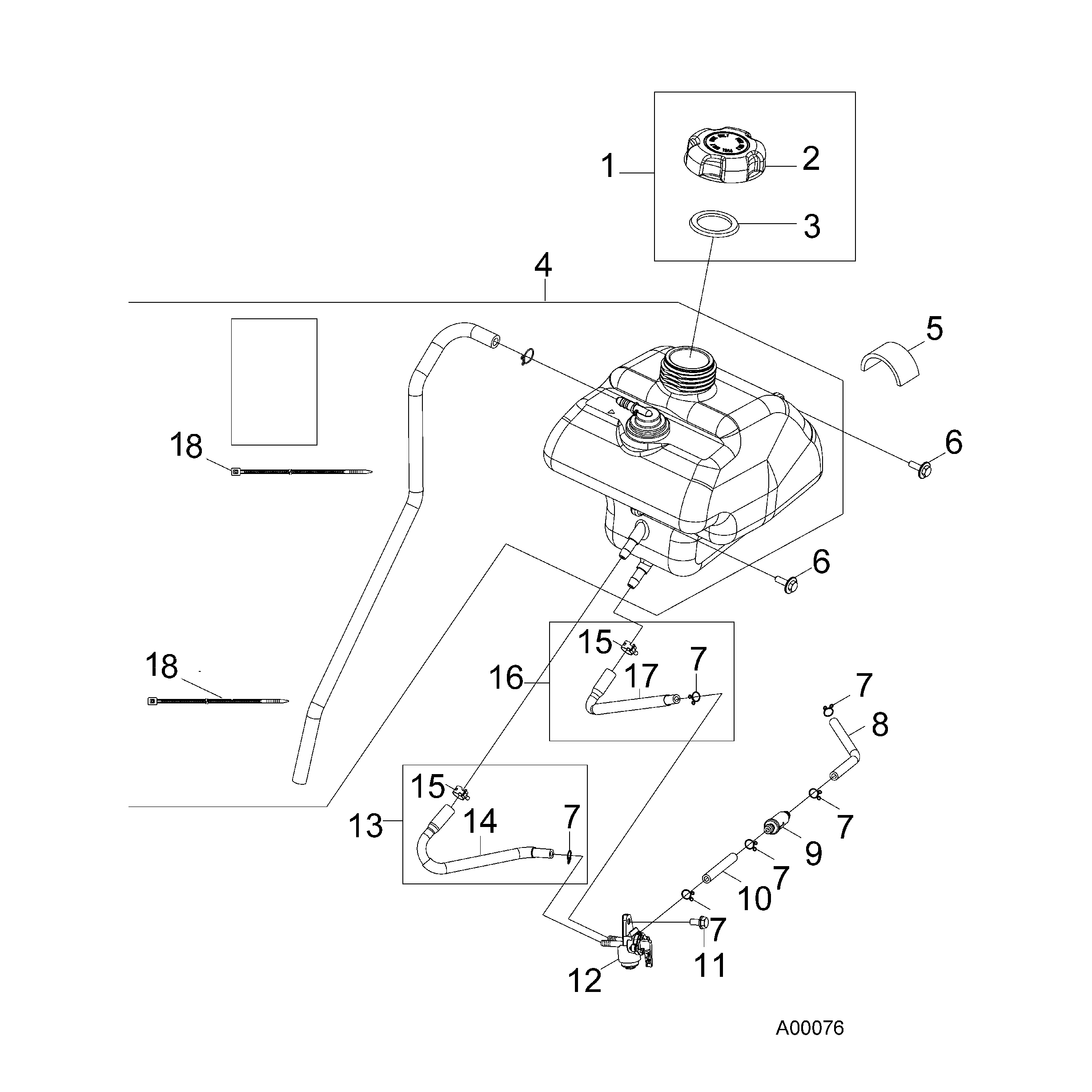 An Image of a Genuine Polaris Parts Schematic Diagram showing the schematic - BODY: FUEL TANK and HOSES - 2019 POLARIS OUTLAW 50