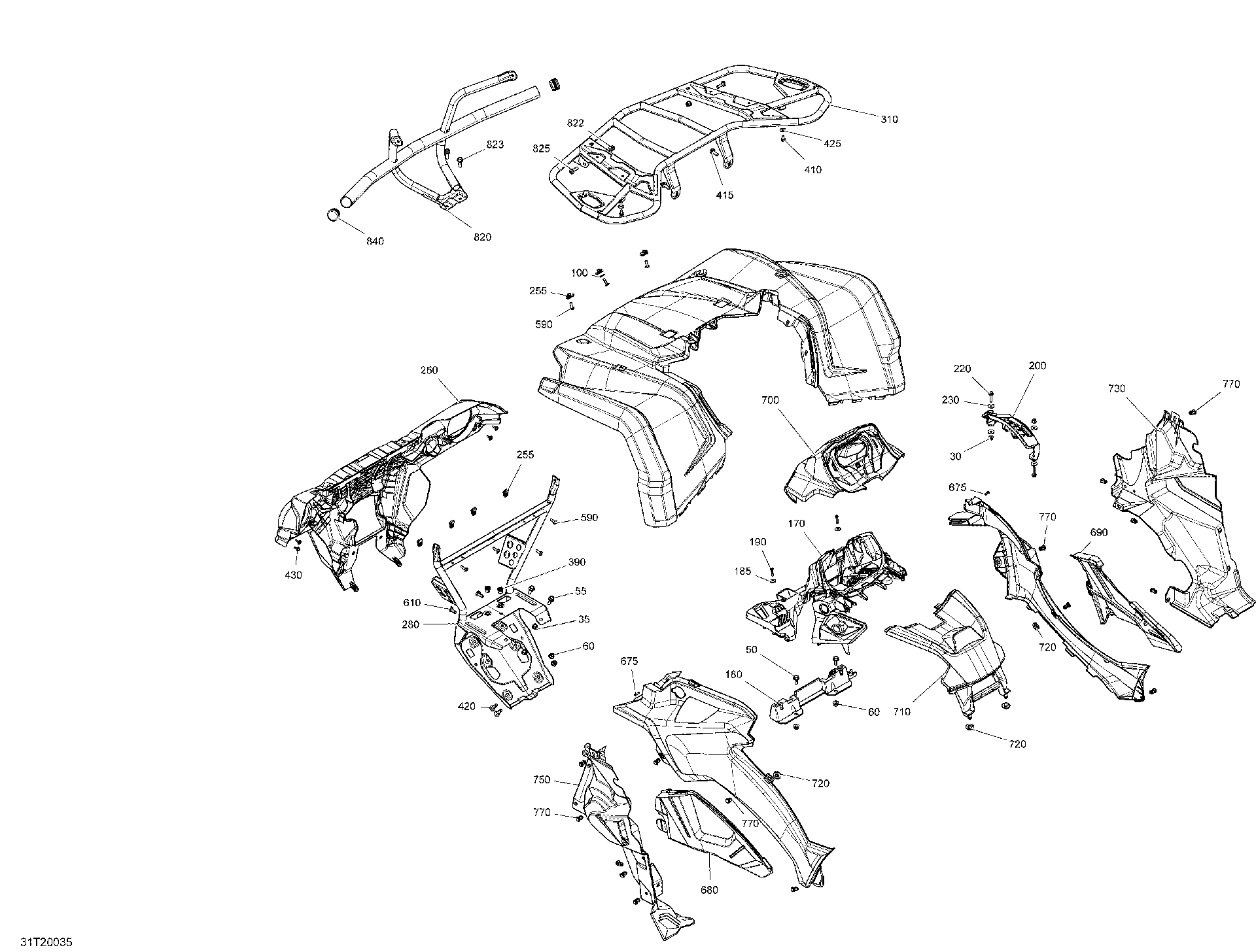 An Image of a Genuine Can-Am Parts Schematic Diagram showing the schematic - BODY - FRONT SECTION - XT