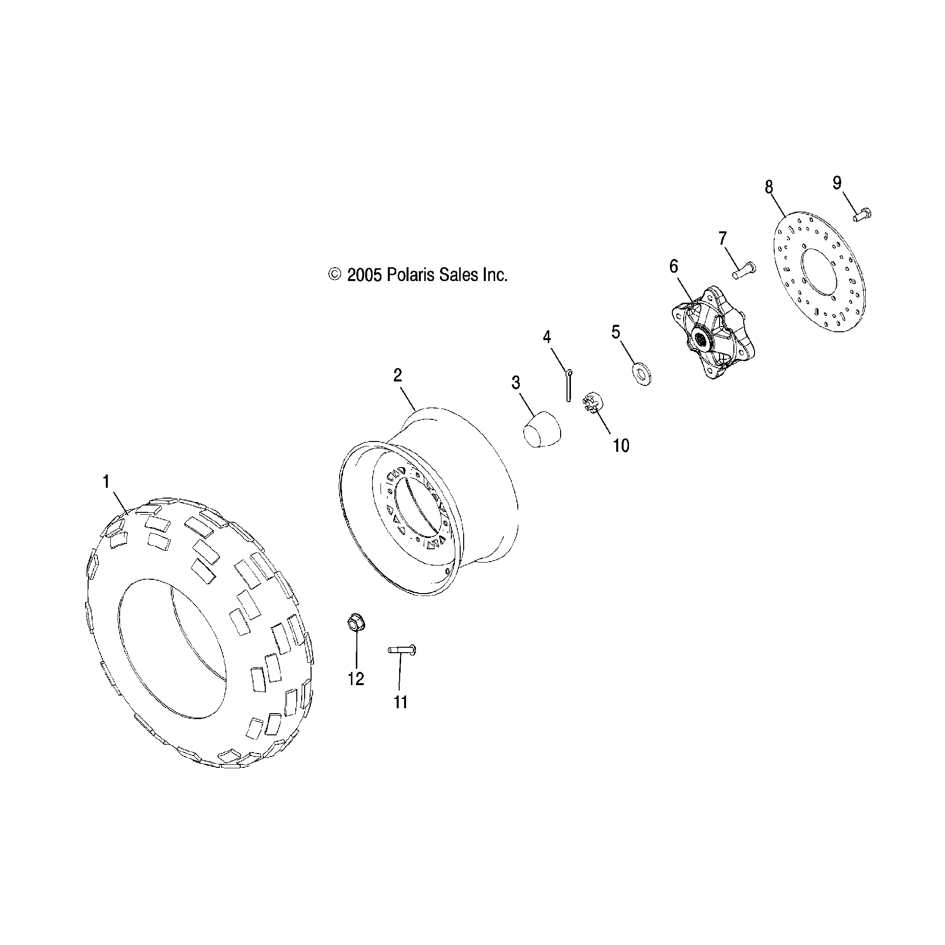 An Image of a Genuine Polaris Parts Schematic Diagram showing the schematic - WHEELS: FRONT TIRE and BRAKE DISC - 2017 POLARIS SPORTSMAN 450 HO