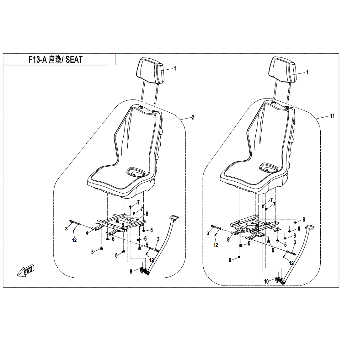 An Image of a Genuine CFMOTO Parts Schematic Diagram showing the schematic - SEAT (ORDINARY) - 2020 CFMOTO UFORCE 500