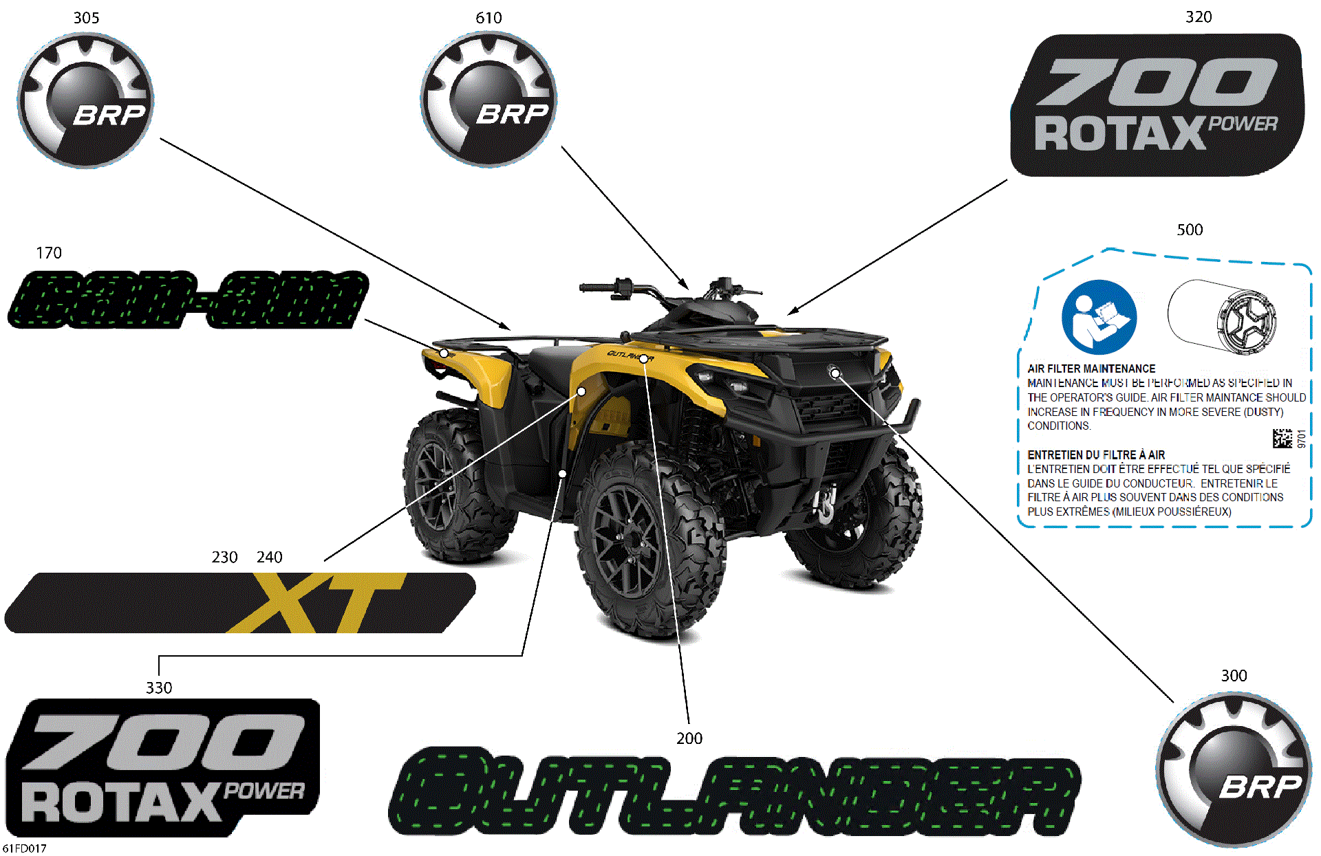 An Image of a Genuine Can-Am Parts Schematic Diagram showing the schematic - BODY - FEATURE DECALS