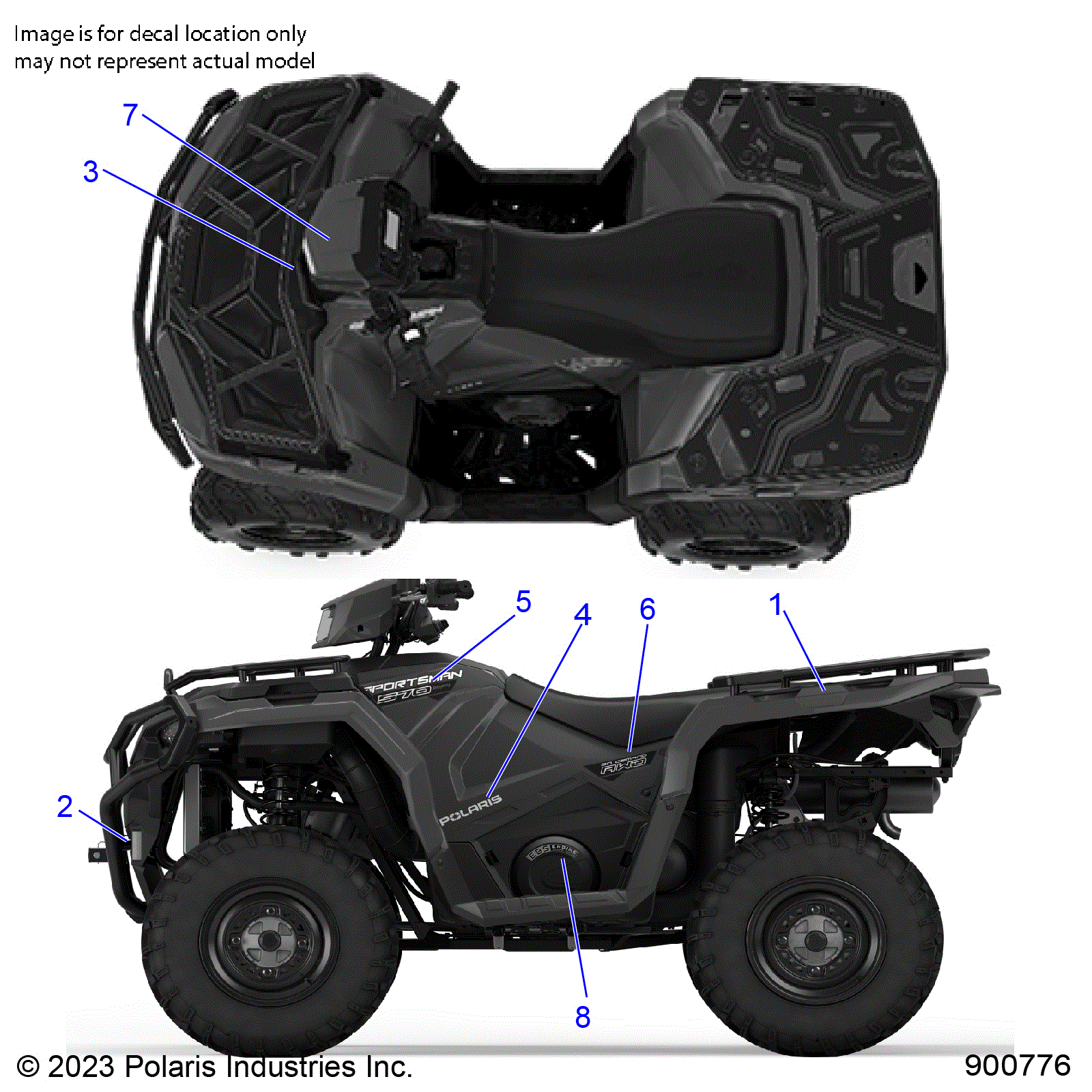 An Image of a Genuine Polaris Parts Schematic Diagram showing the schematic - BODY: DECALS GRAPHIC - 2024 POLARIS SPORTSMAN 570 UTILITY