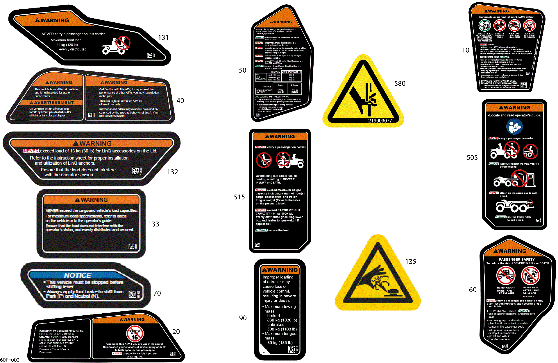 An Image of a Genuine Can-Am Parts Schematic Diagram showing the schematic - BODY - WARNING DECALS