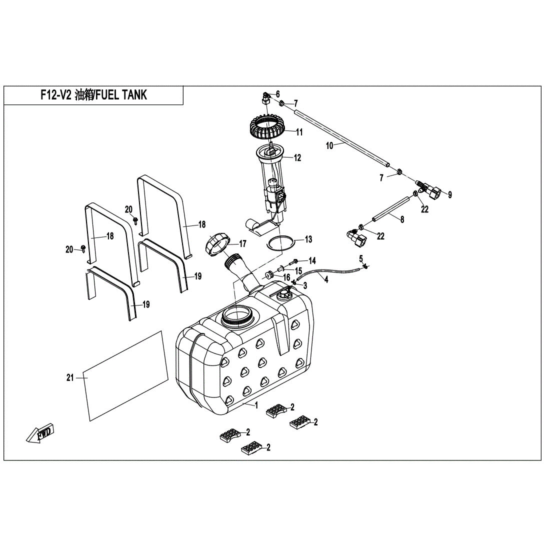 An Image of a Genuine CFMOTO Parts Schematic Diagram showing the schematic - FUEL TANK - 2021 CFMOTO UFORCE 800