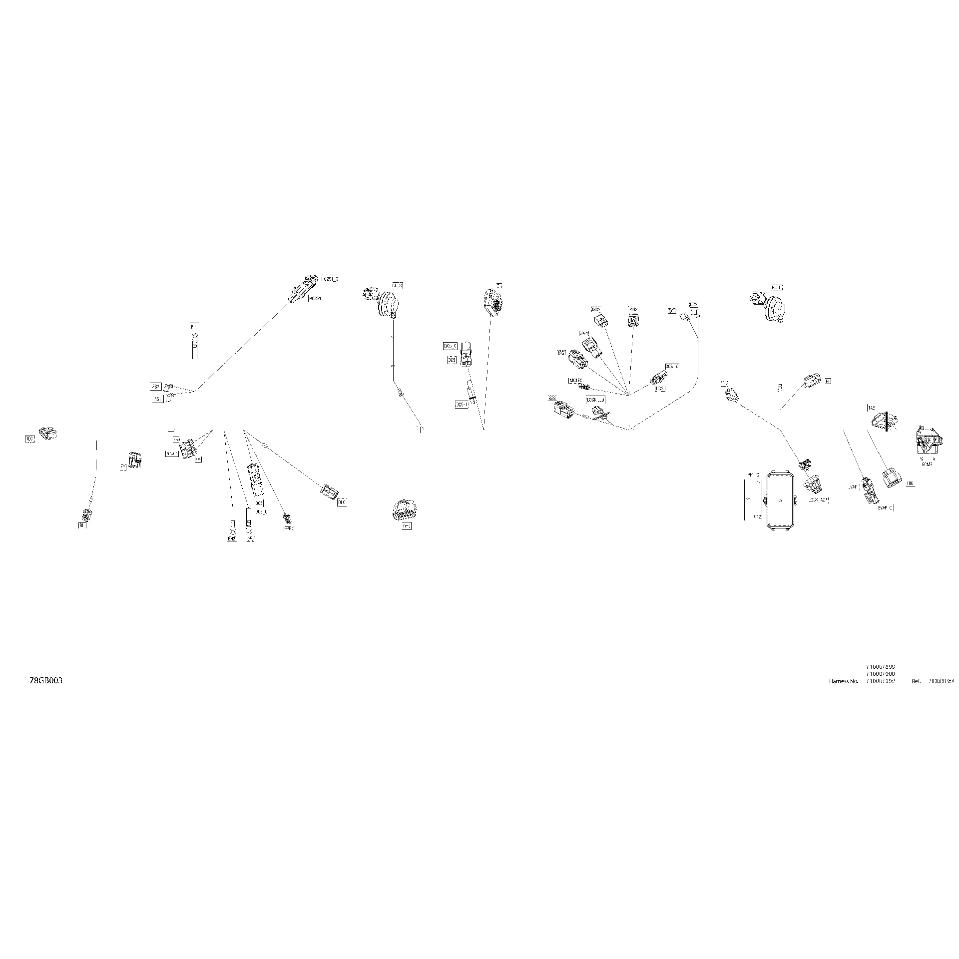 An Image of a Genuine Can-Am Parts Schematic Diagram showing the schematic - ELECTRIC - MAIN HARNESS - 710007899