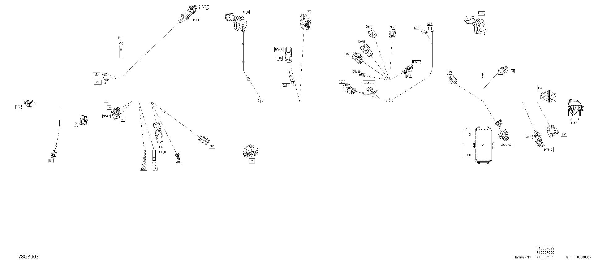An Image of a Genuine Can-Am Parts Schematic Diagram showing the schematic - ELECTRIC - MAIN HARNESS - 710007899
