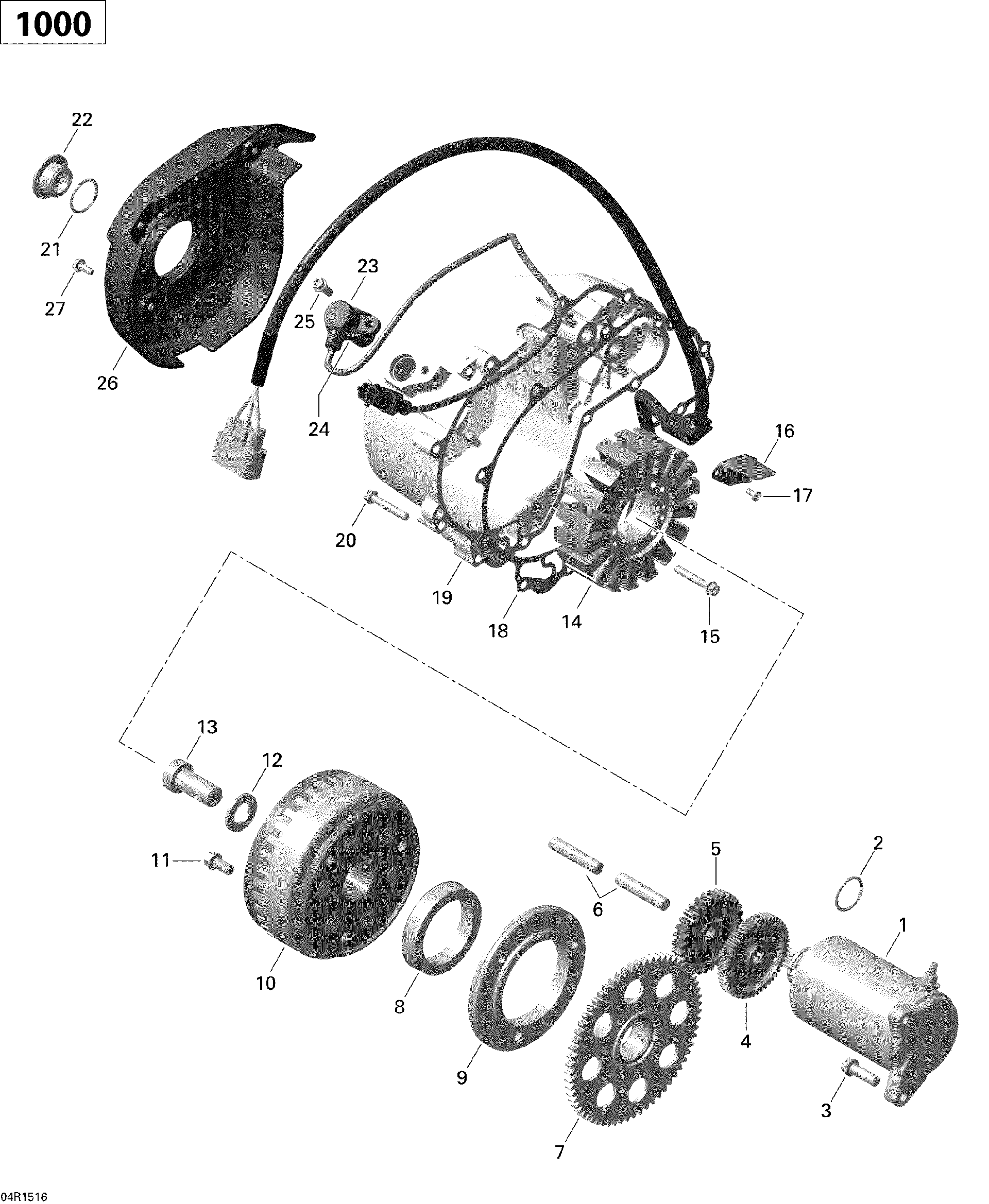 An Image of a Genuine Can-Am Parts Schematic Diagram showing the schematic - MAGNETO AND ELECTRIC STARTER _04R1516
