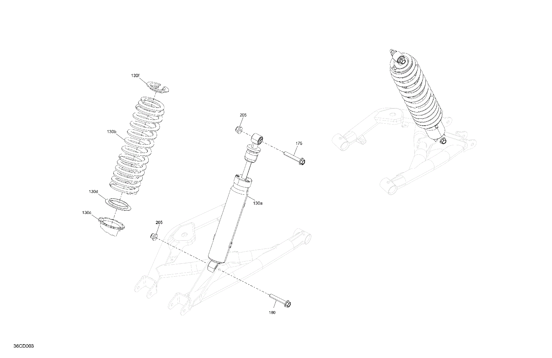 An Image of a Genuine Can-Am Parts Schematic Diagram showing the schematic - SUSPENSION - REAR SHOCKS