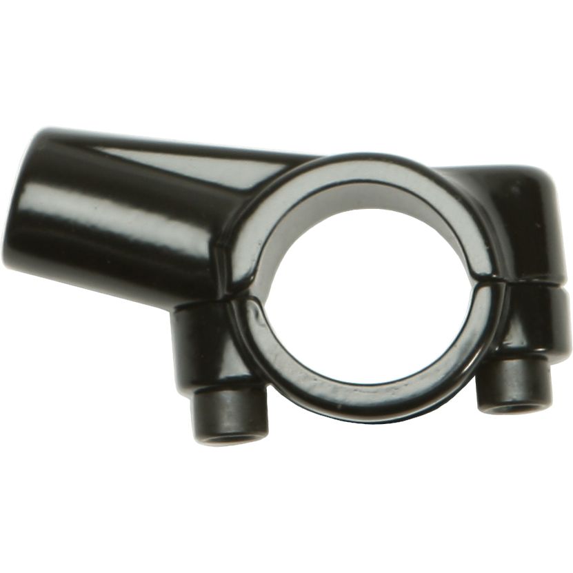 A black, cylindrical Universal Mirror Mount 10Mm by EMGO with a large central hole and two angled connectors at the base—perfect for simulating 7/8 handlebars or RH Yamaha mounts in custom builds.
