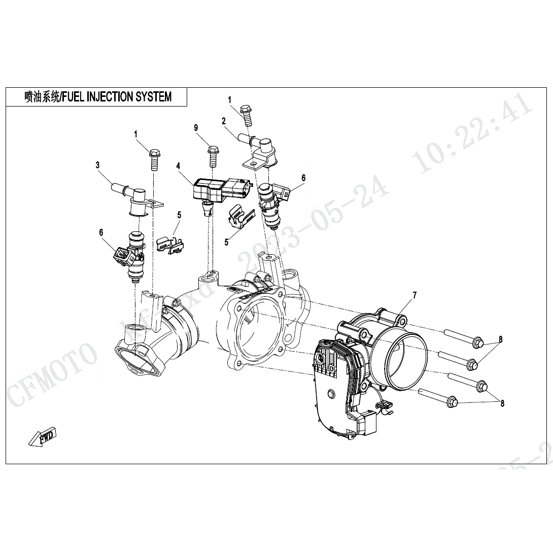 An Image of a Genuine CFMOTO Parts Schematic Diagram showing the schematic - FUEL INJECTION SYSTEM - 2025 CFMOTO UFORCE 1000