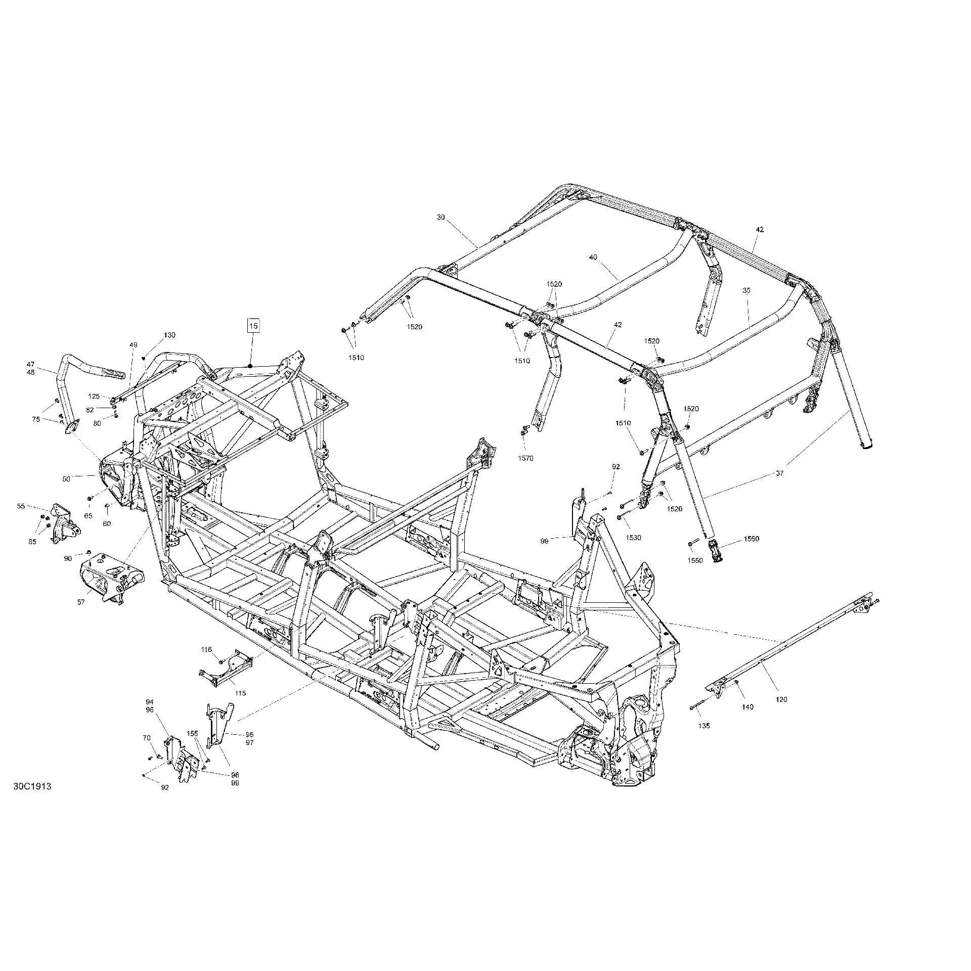 An Image of a Genuine Can-Am Parts Schematic Diagram showing the schematic - FRAME - 1000