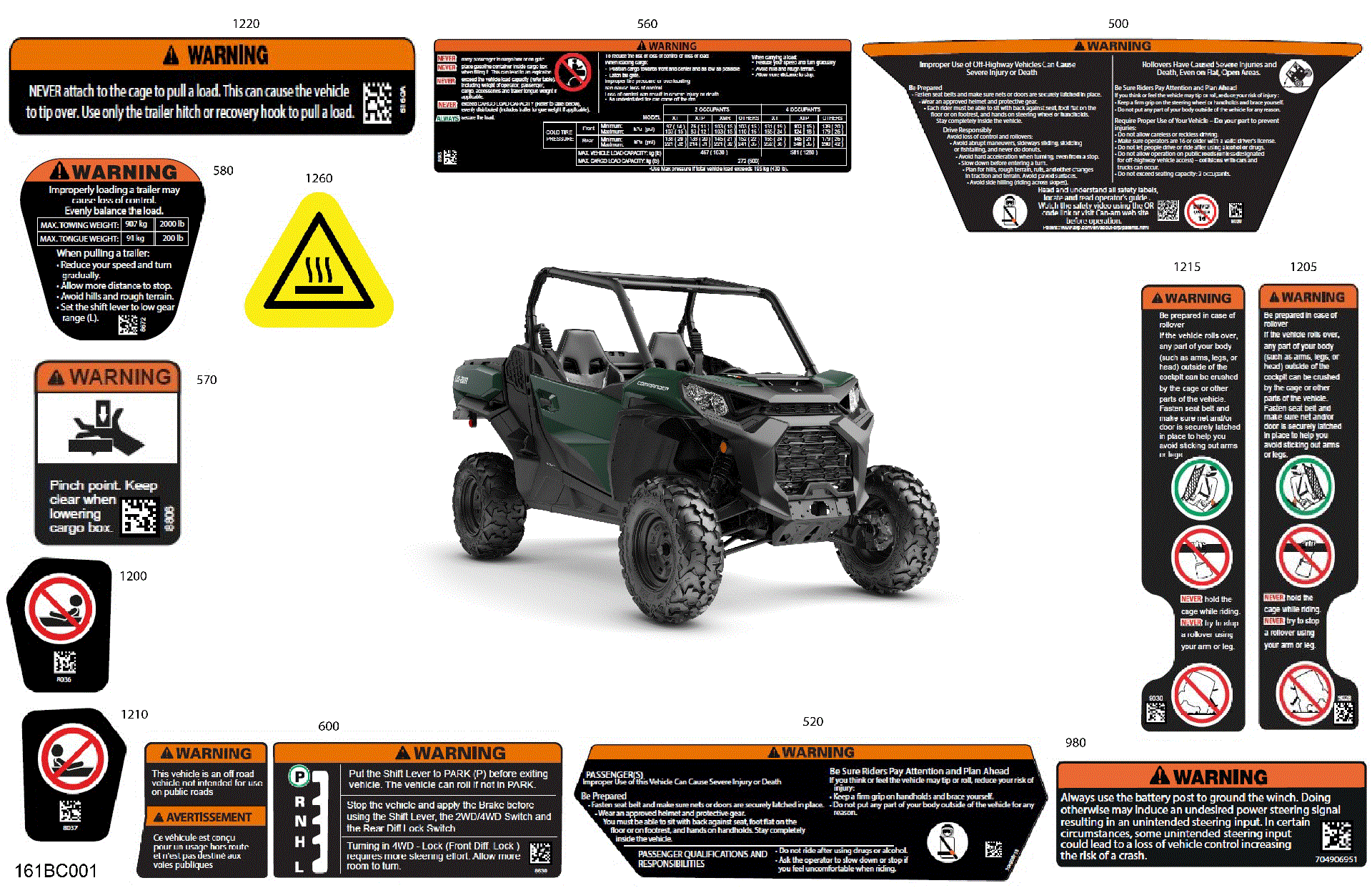 An Image of a Genuine Can-Am Parts Schematic Diagram showing the schematic - BODY - WARNING DECALS