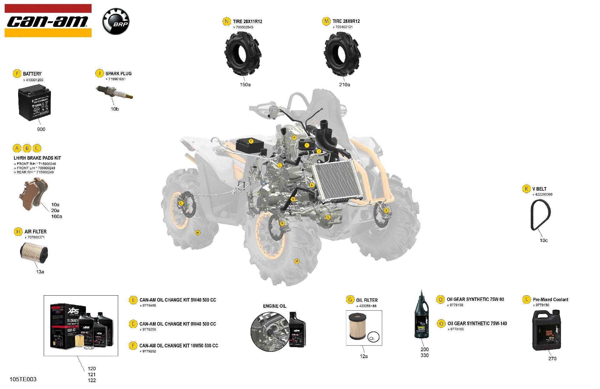 An Image of a Genuine Can-Am Parts Schematic Diagram showing the schematic - SERVICE - MAINTENANCE PARTS & FLUIDS