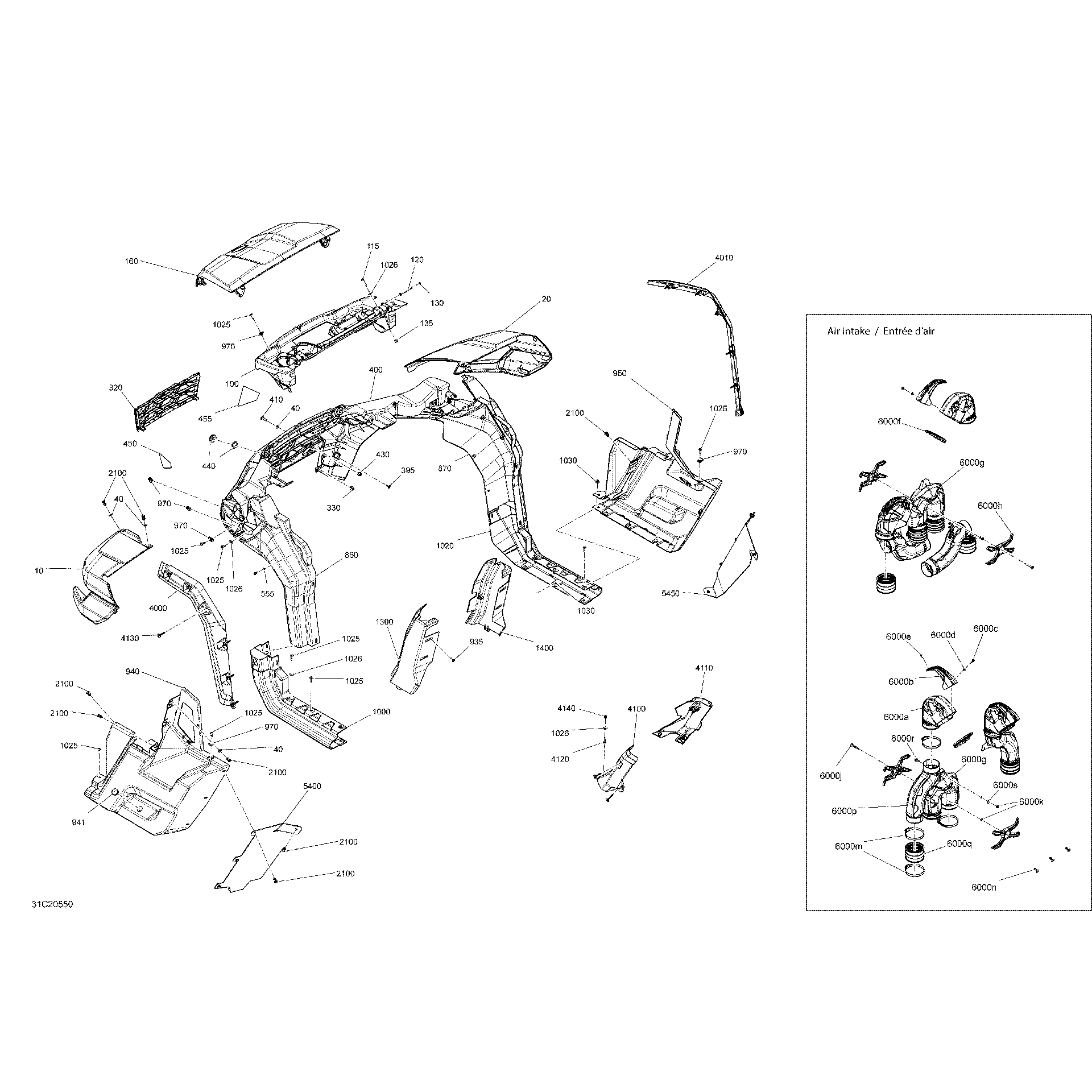 An Image of a Genuine Can-Am Parts Schematic Diagram showing the schematic - BODY - MANTA GREEN - X MR