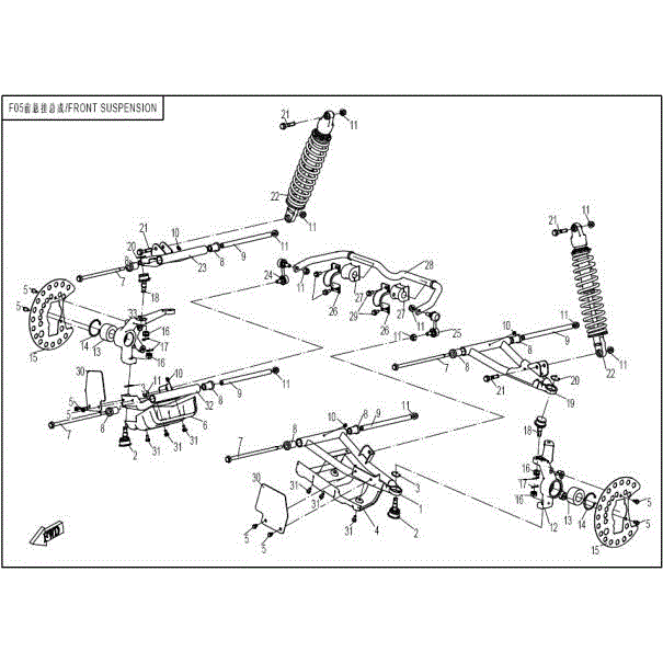 An Image of a Genuine CFMOTO Parts Schematic Diagram showing the schematic - FRONT SUSPENSION - 2016 CFMOTO UFORCE 800