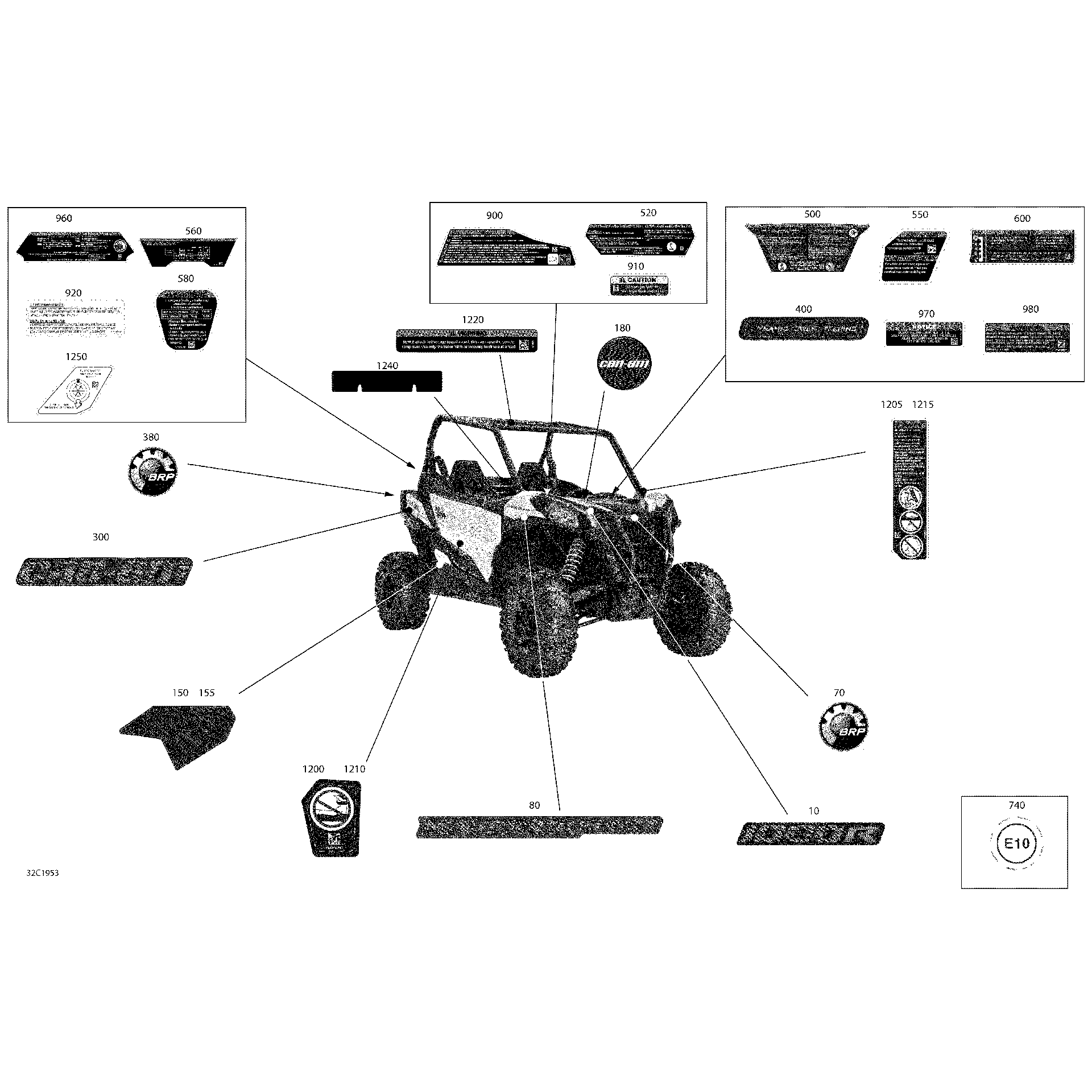 An Image of a Genuine Can-Am Parts Schematic Diagram showing the schematic - DECALS - 1000R - PACKAGE DPS