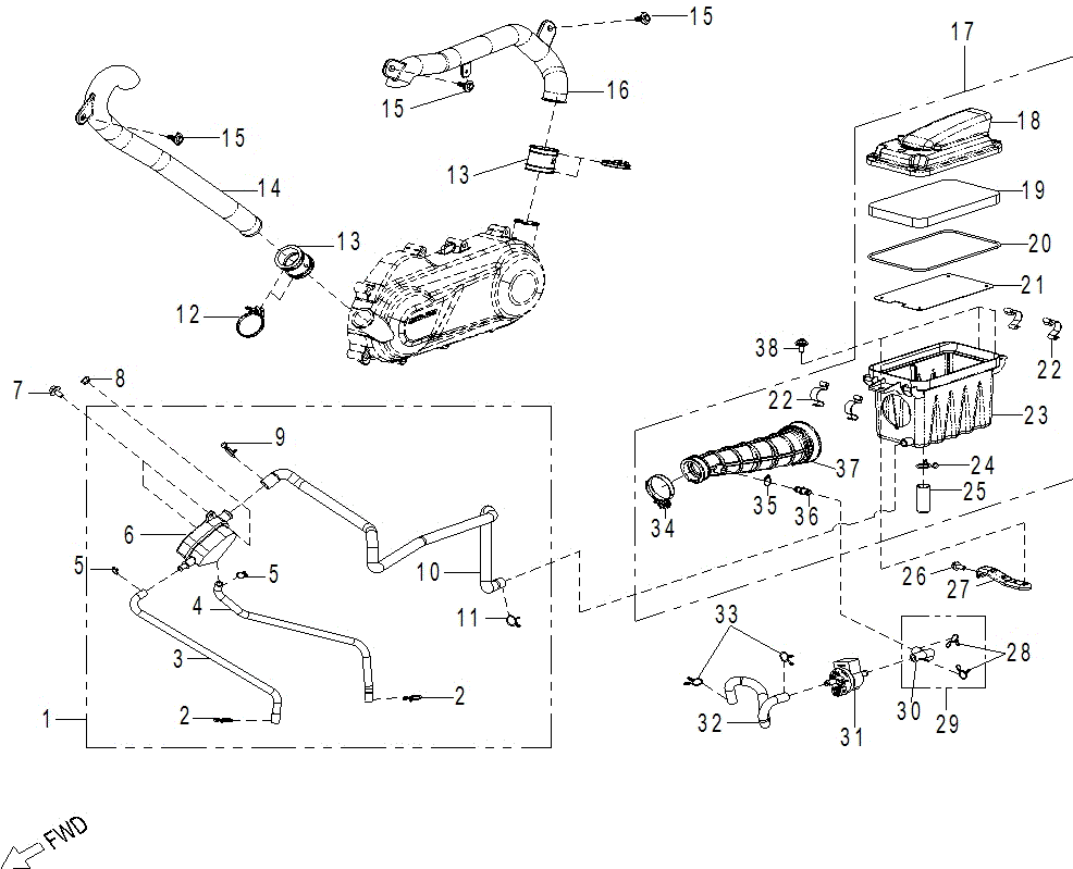 An Image of a Genuine Can-Am Parts Schematic Diagram showing the schematic - ENGINE - AIR CLEANER