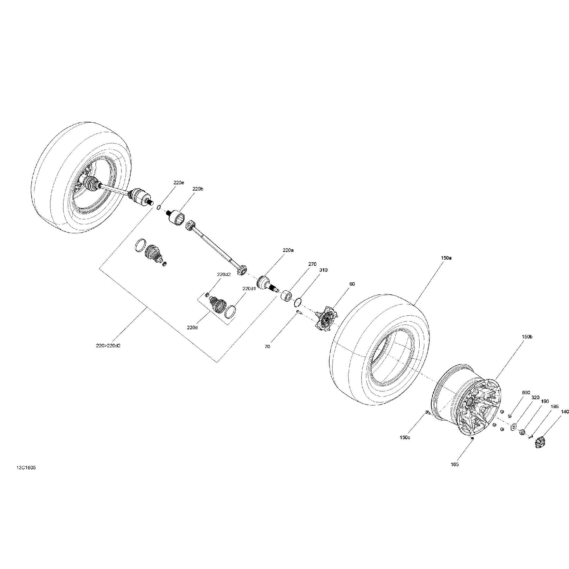 An Image of a Genuine Can-Am Parts Schematic Diagram showing the schematic - REAR DRIVE DEFENDER HD8 HD10
