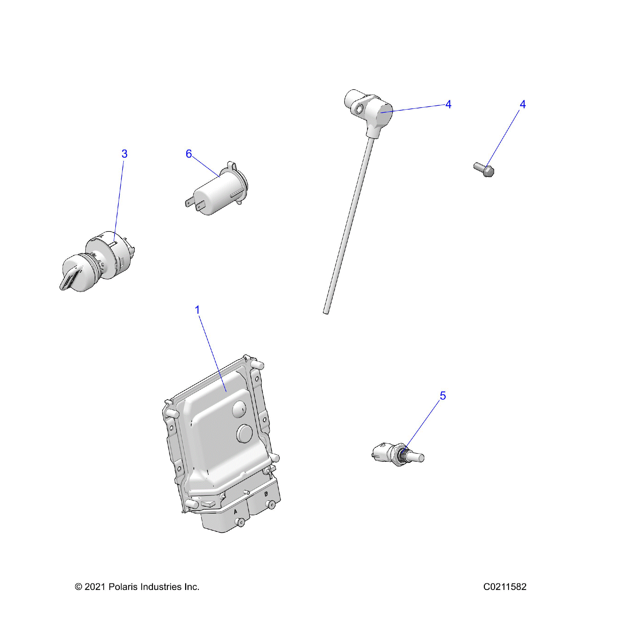 An Image of a Genuine Polaris Parts Schematic Diagram showing the schematic - ELECTRICAL: SWITCHES SENSORS ECU and CONTROL MODULES - 2024 POLARIS SPORTSMAN TOURING 850 48"