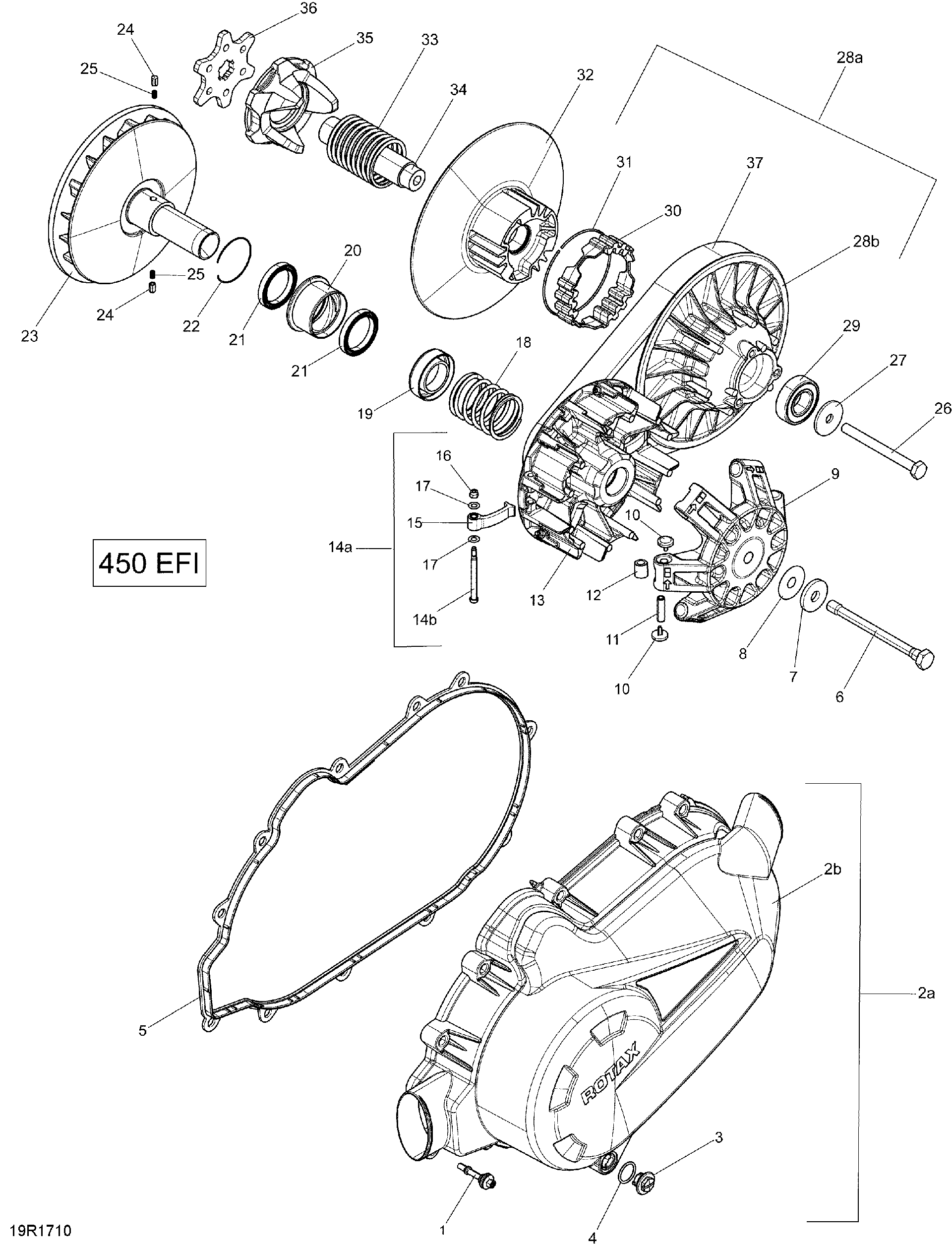 An Image of a Genuine Can-Am Parts Schematic Diagram showing the schematic - TRANSMISSION - 450 EFI
