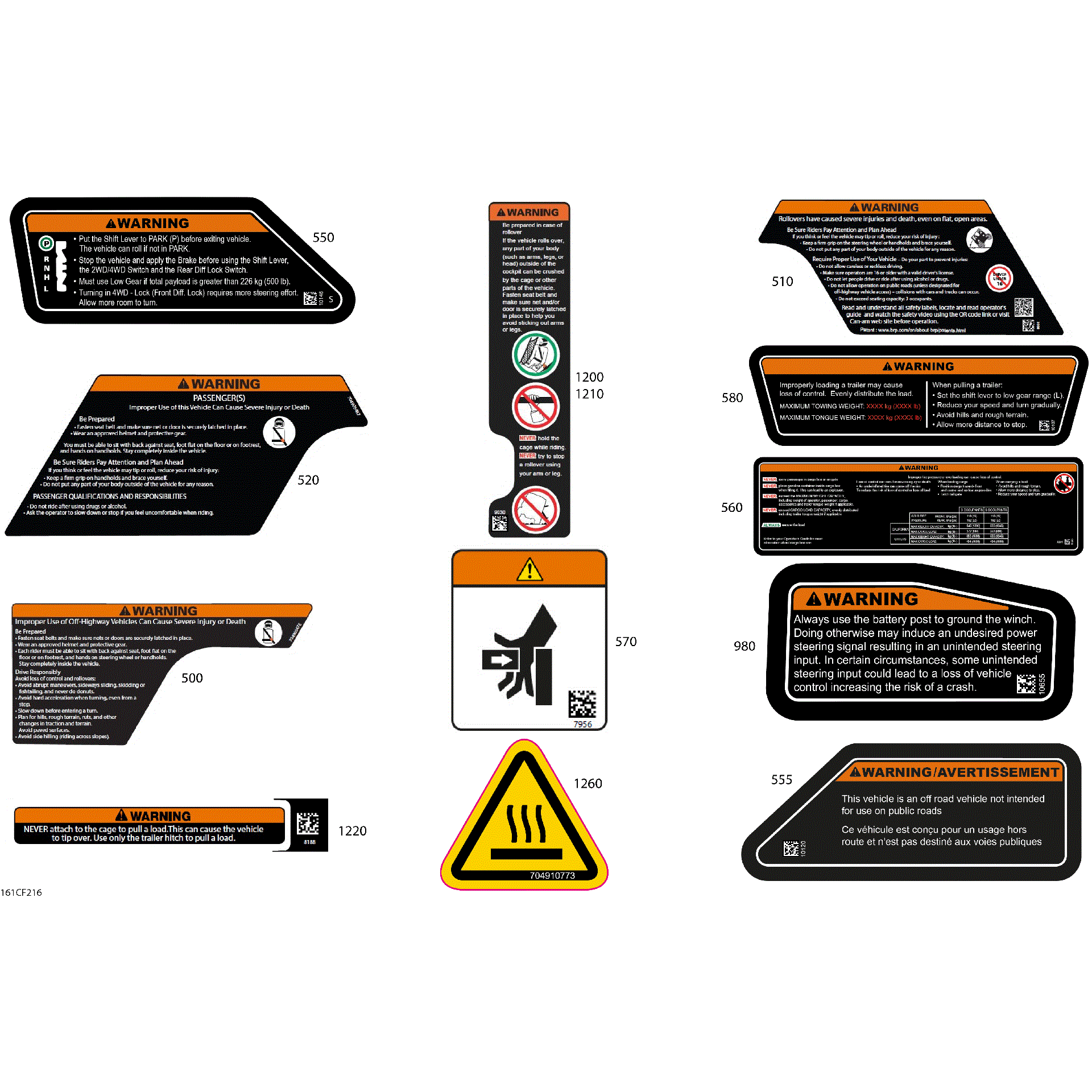 An Image of a Genuine Can-Am Parts Schematic Diagram showing the schematic - BODY - WARNING DECALS