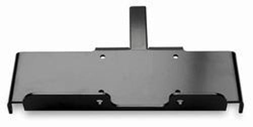 The Vantage Winch Multi-Mount 2 by Warn is a black metal bracket with a central raised tab and four screw holes, ideal for securely mounting or attaching your equipment.