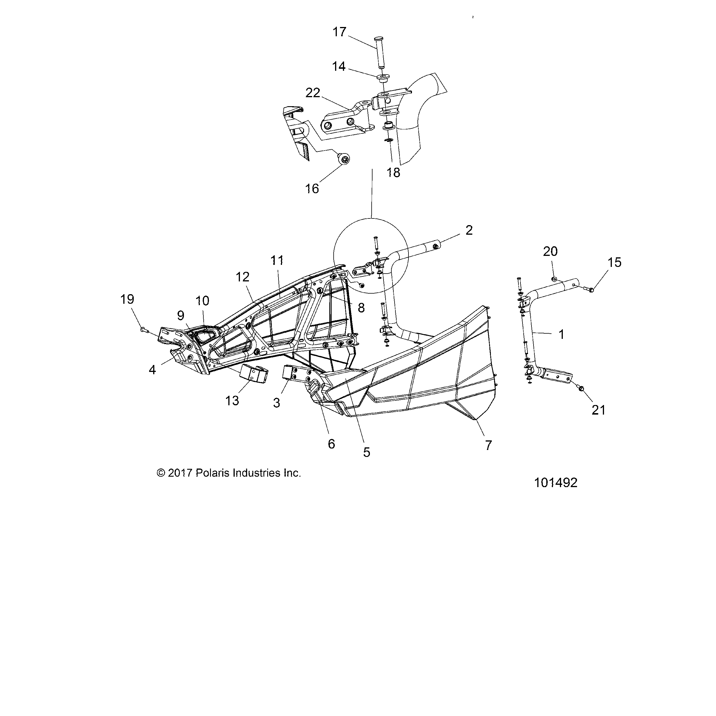An Image of a Genuine Polaris Parts Schematic Diagram showing the schematic - BODY: DOORS - 2018 POLARIS ACE 900 EPS XC
