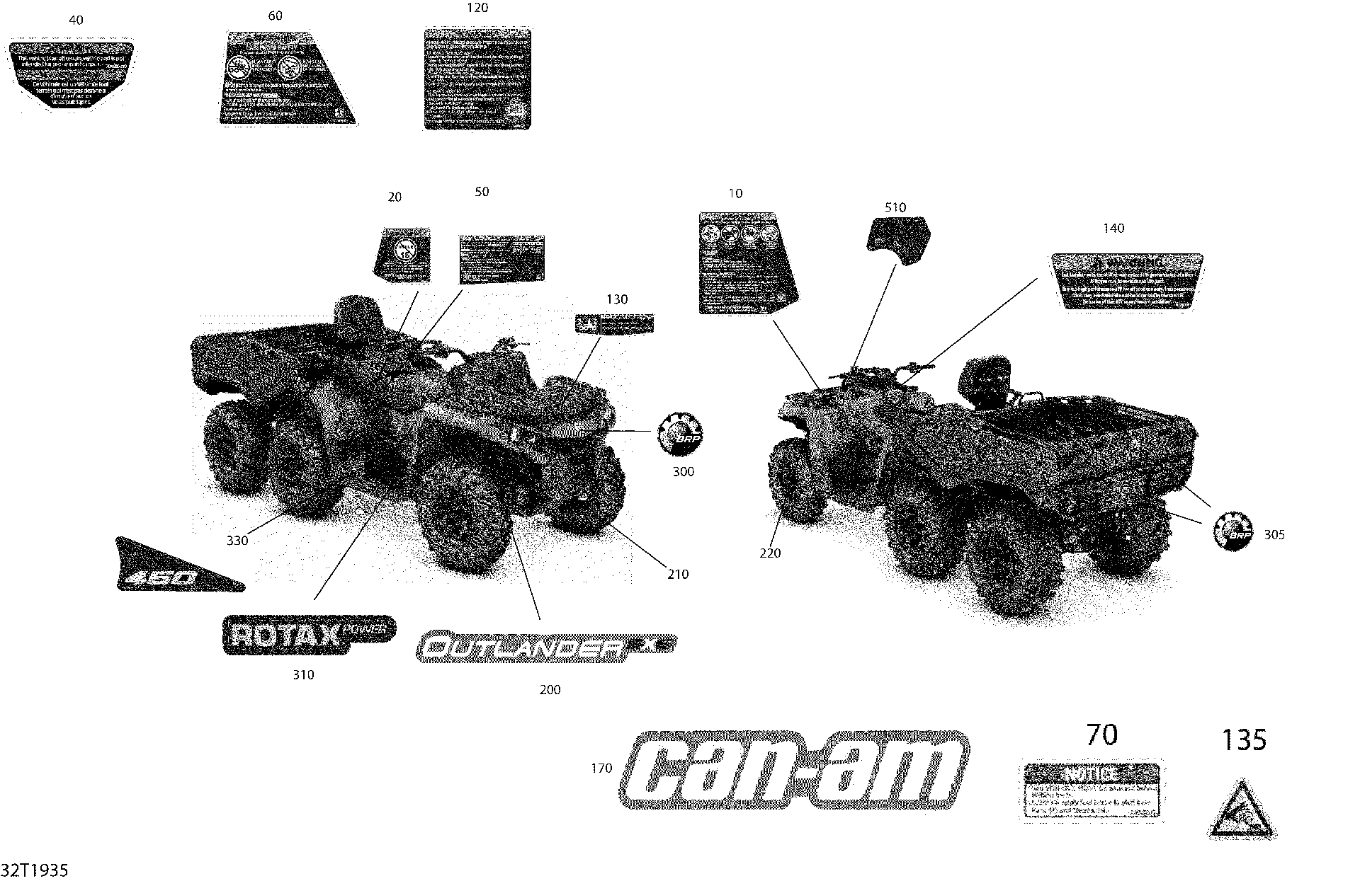 An Image of a Genuine Can-Am Parts Schematic Diagram showing the schematic - DECALS OUTLANDER MAX - 6X6 - DPS