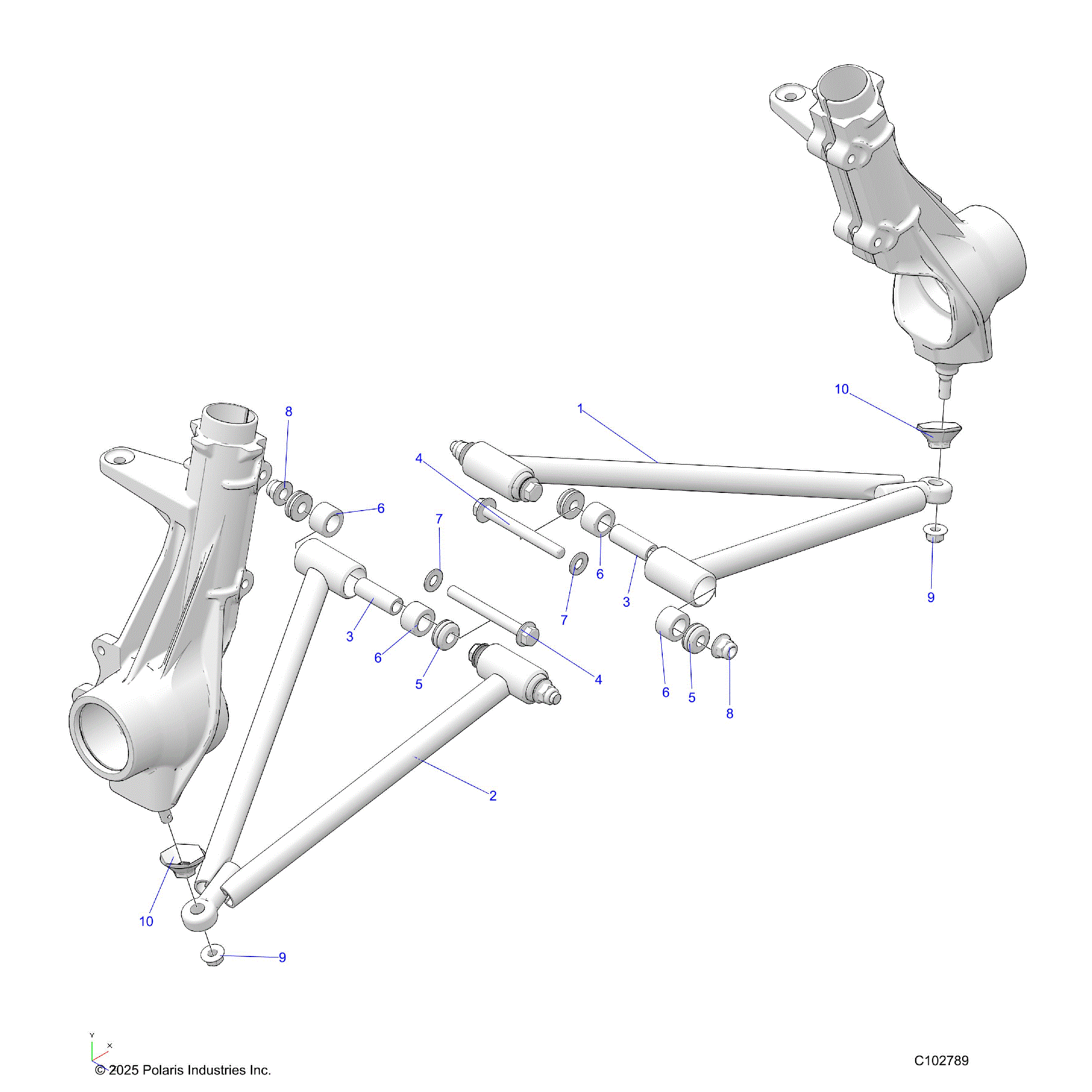 An Image of a Genuine Polaris Parts Schematic Diagram showing the schematic - SUSPENSION: A-ARM and STRUT MOUNTING - 2026 POLARIS SPORTSMAN 450 50S