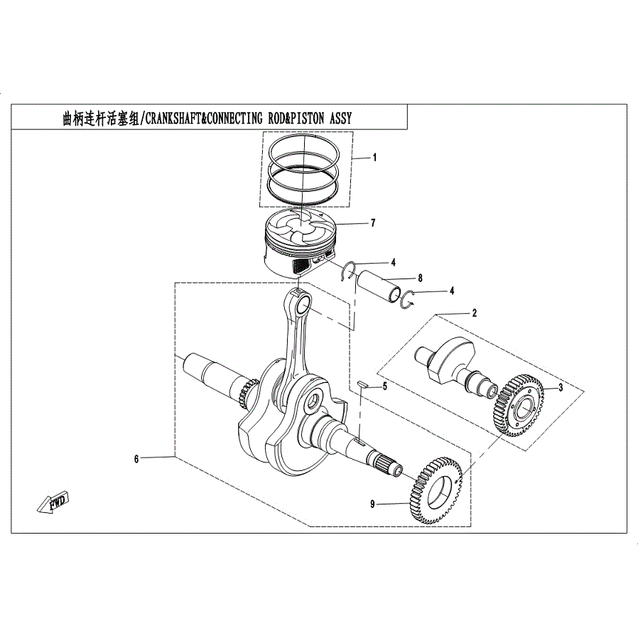 An Image of a Genuine CFMOTO Parts Schematic Diagram showing the schematic - CRANKSHAFT&CONNECTING ROD&PISTON ASSY - 2019 CFMOTO ZFORCE 500
