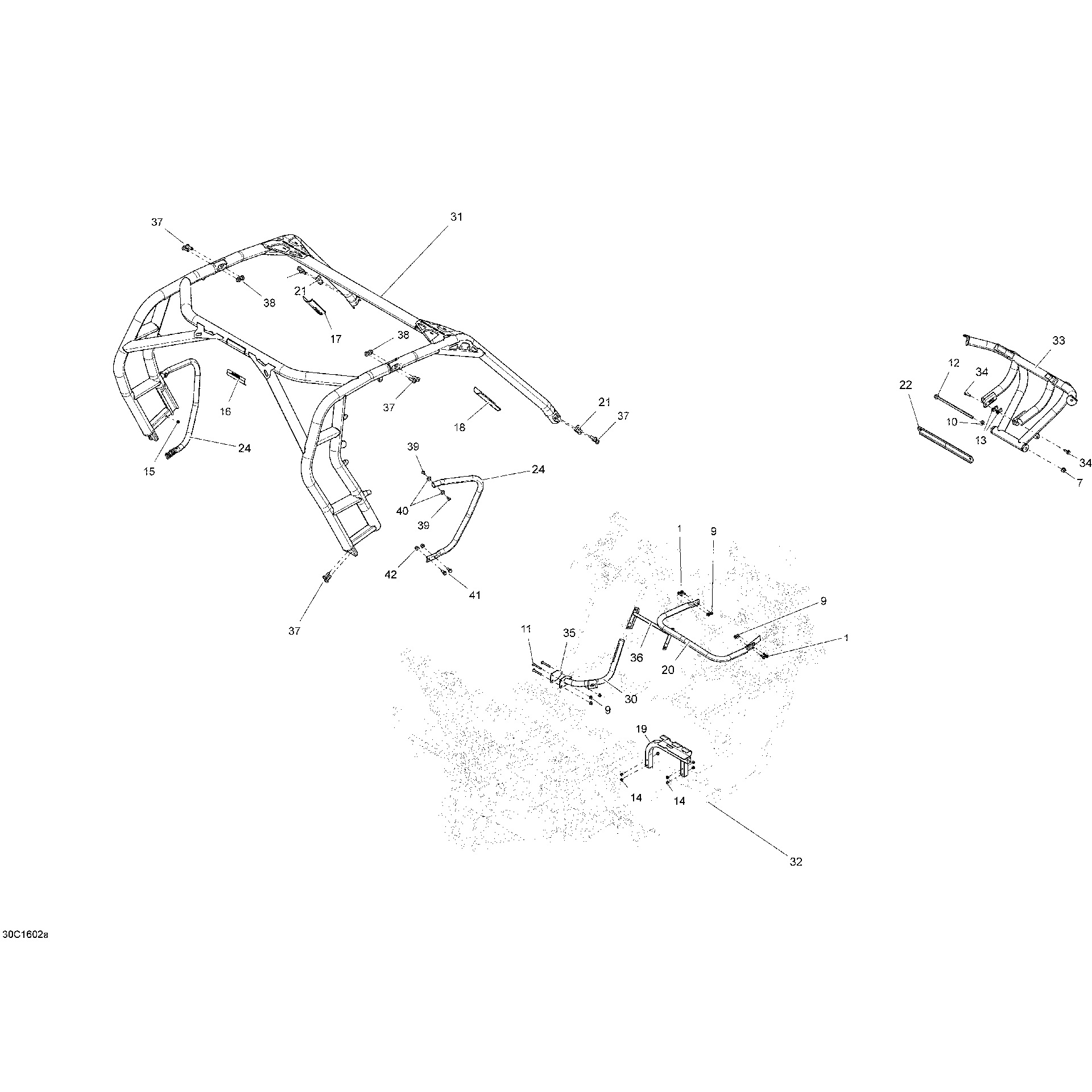An Image of a Genuine Can-Am Parts Schematic Diagram showing the schematic - FRAME EXCEPT X DS PACKAGE