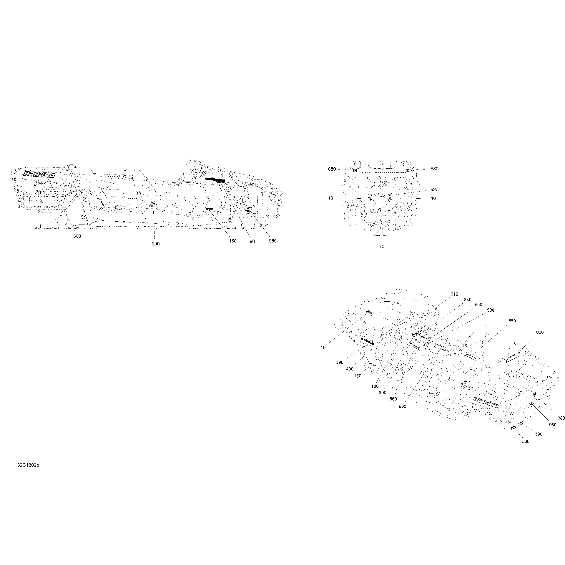 An Image of a Genuine Can-Am Parts Schematic Diagram showing the schematic - DECALS COMMANDER MAX 1000R - PACKAGE DPS
