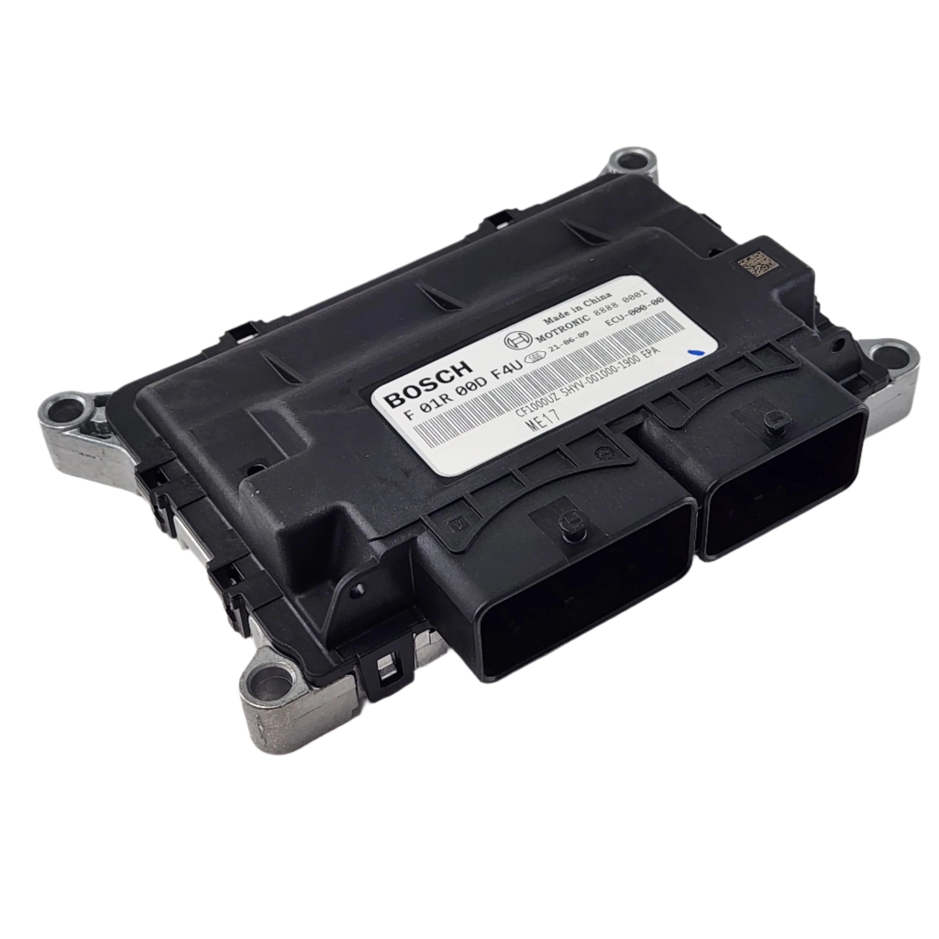 Black rectangular ECU with dual connector ports and a white Bosch label on top.