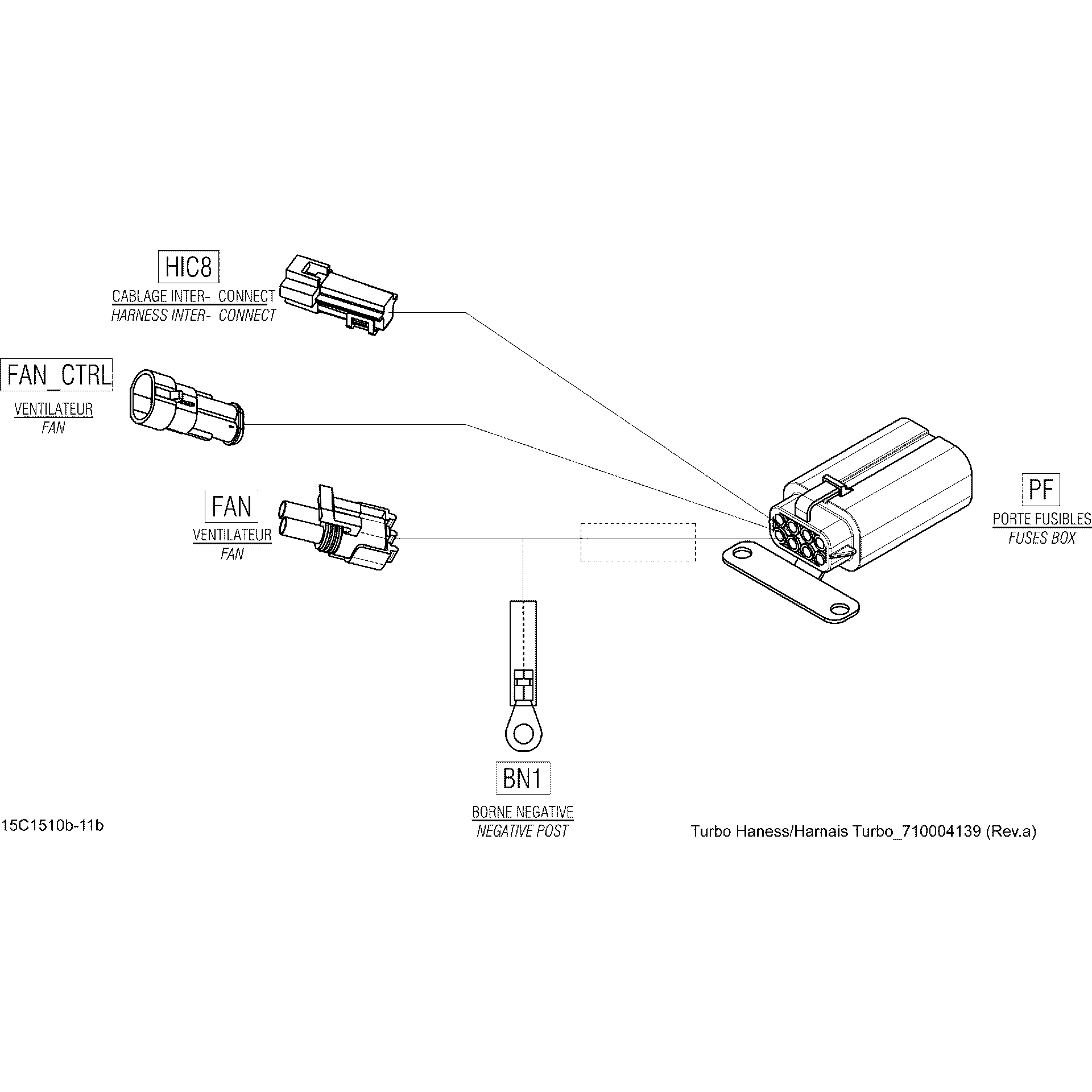 An Image of a Genuine Can-Am Parts Schematic Diagram showing the schematic - ELECTRICAL HARNESS TURBO_15C1511B
