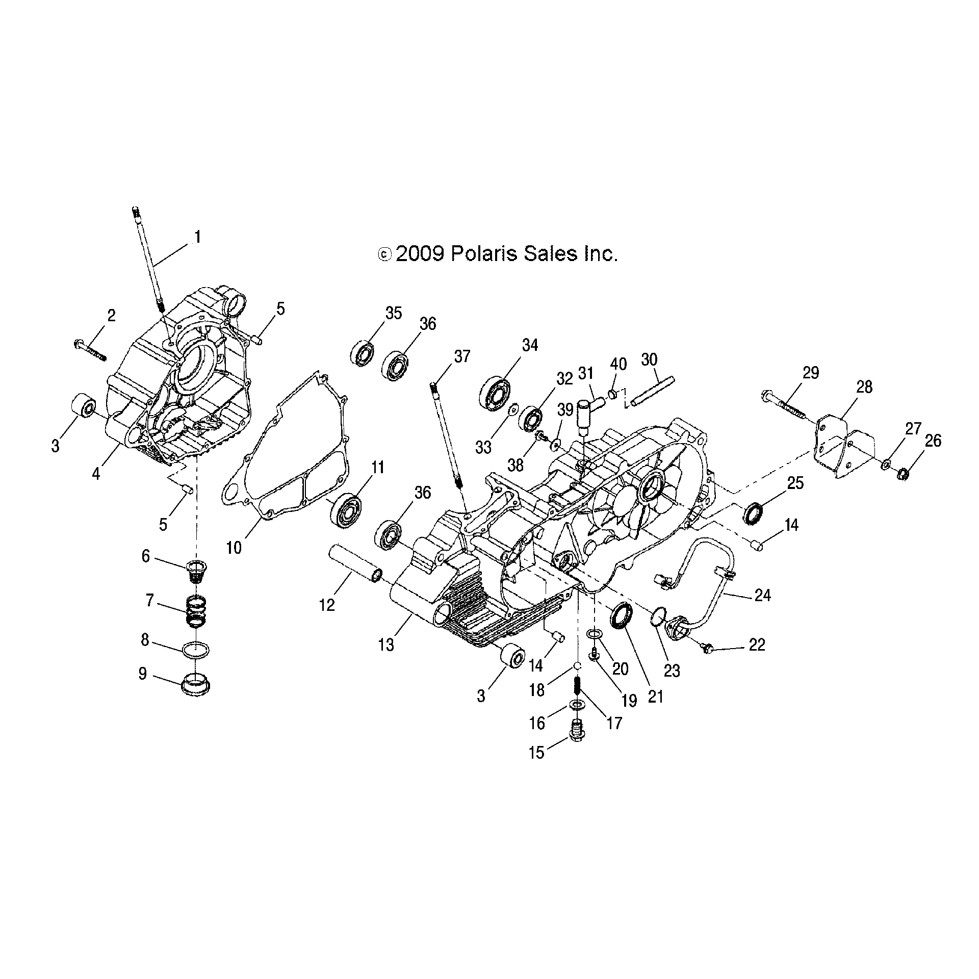 An Image of a Genuine Polaris Parts Schematic Diagram showing the schematic - ENGINE: CRANKCASE - 2026 POLARIS PHOENIX 200