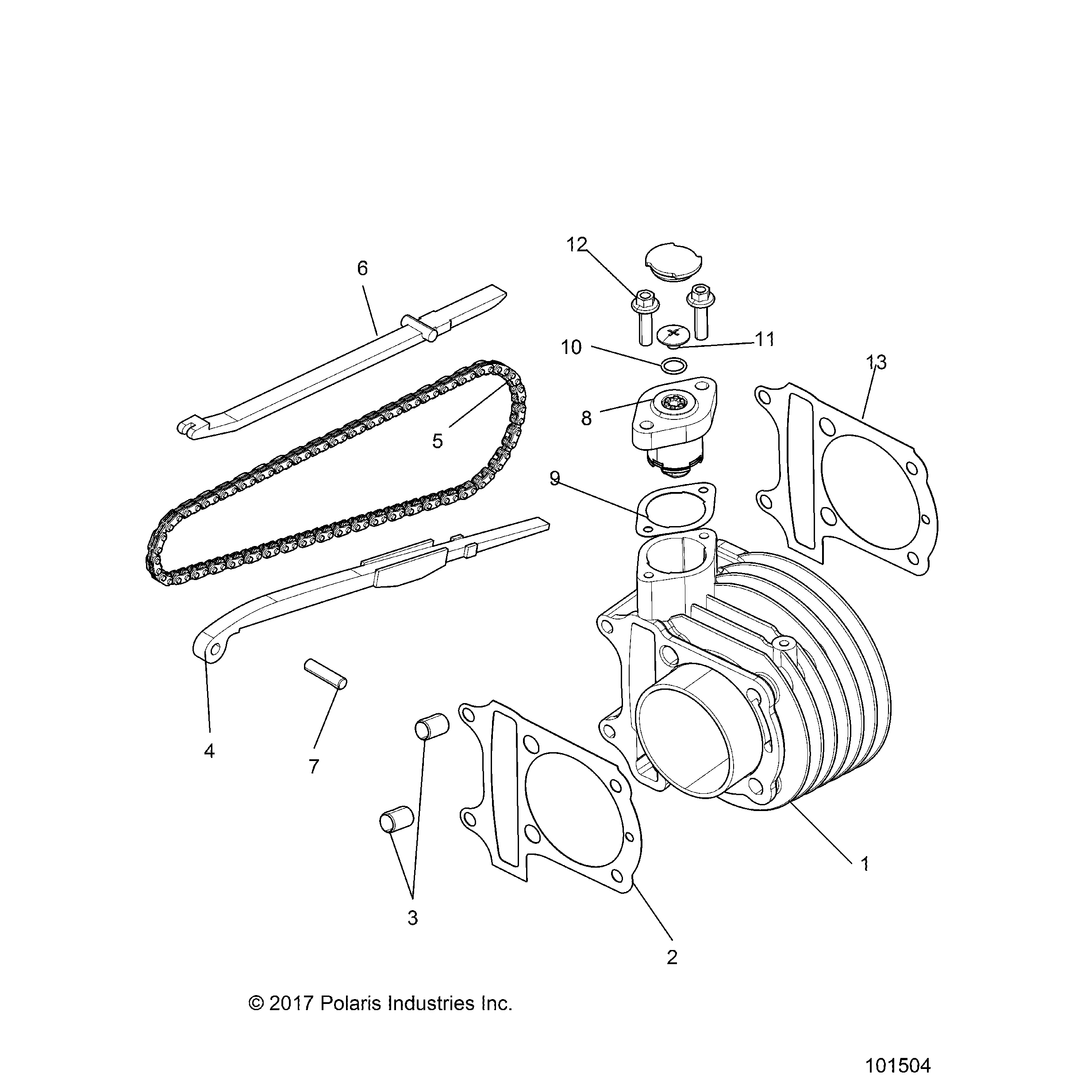 An Image of a Genuine Polaris Parts Schematic Diagram showing the schematic - ENGINE: CYLINDER COMP - 2018 POLARIS ACE 150 EFI INDY