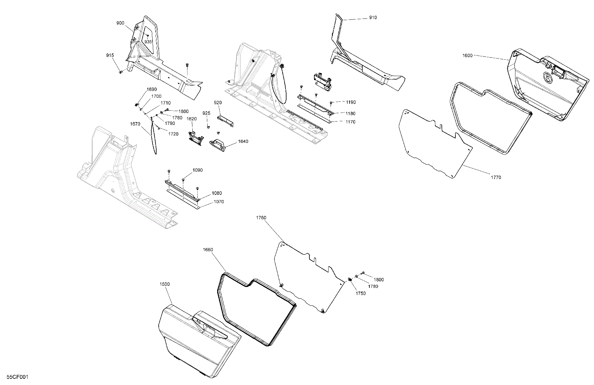 An Image of a Genuine Can-Am Parts Schematic Diagram showing the schematic - BODY - SIDE PANELS