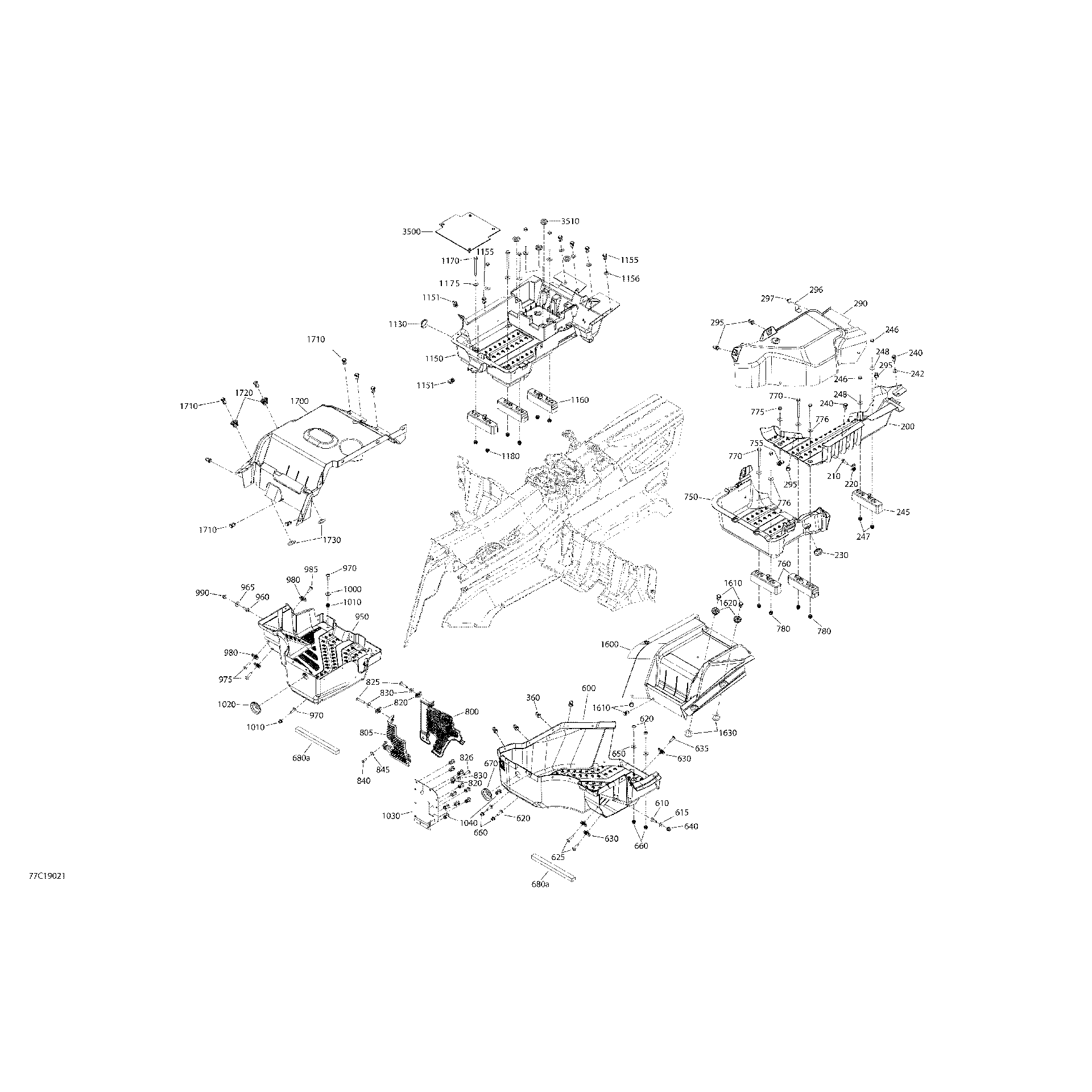 An Image of a Genuine Can-Am Parts Schematic Diagram showing the schematic - CAB INTERIOR COMMANDER MAX - LOWER SECTION