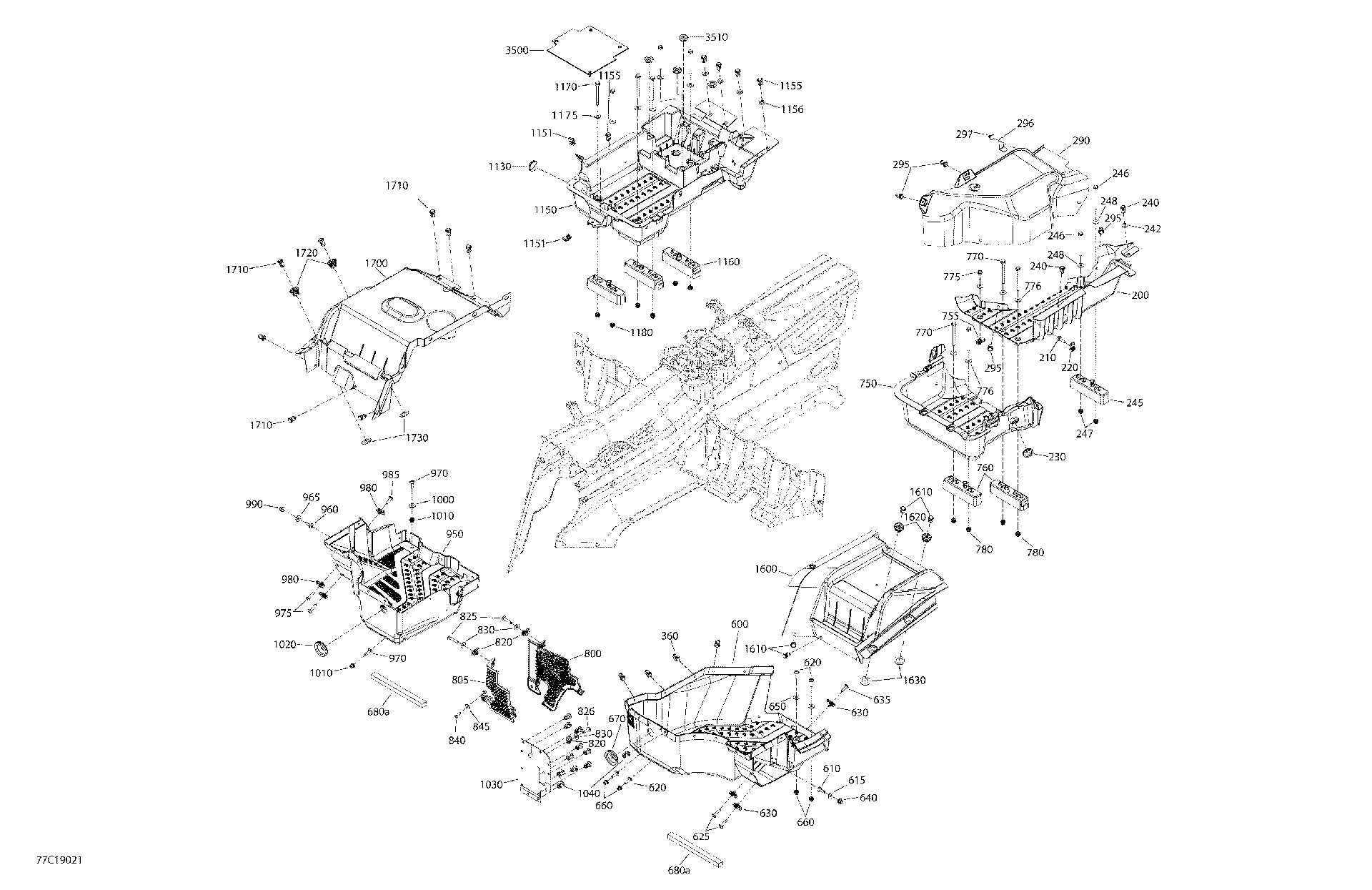 An Image of a Genuine Can-Am Parts Schematic Diagram showing the schematic - CAB INTERIOR COMMANDER MAX - LOWER SECTION