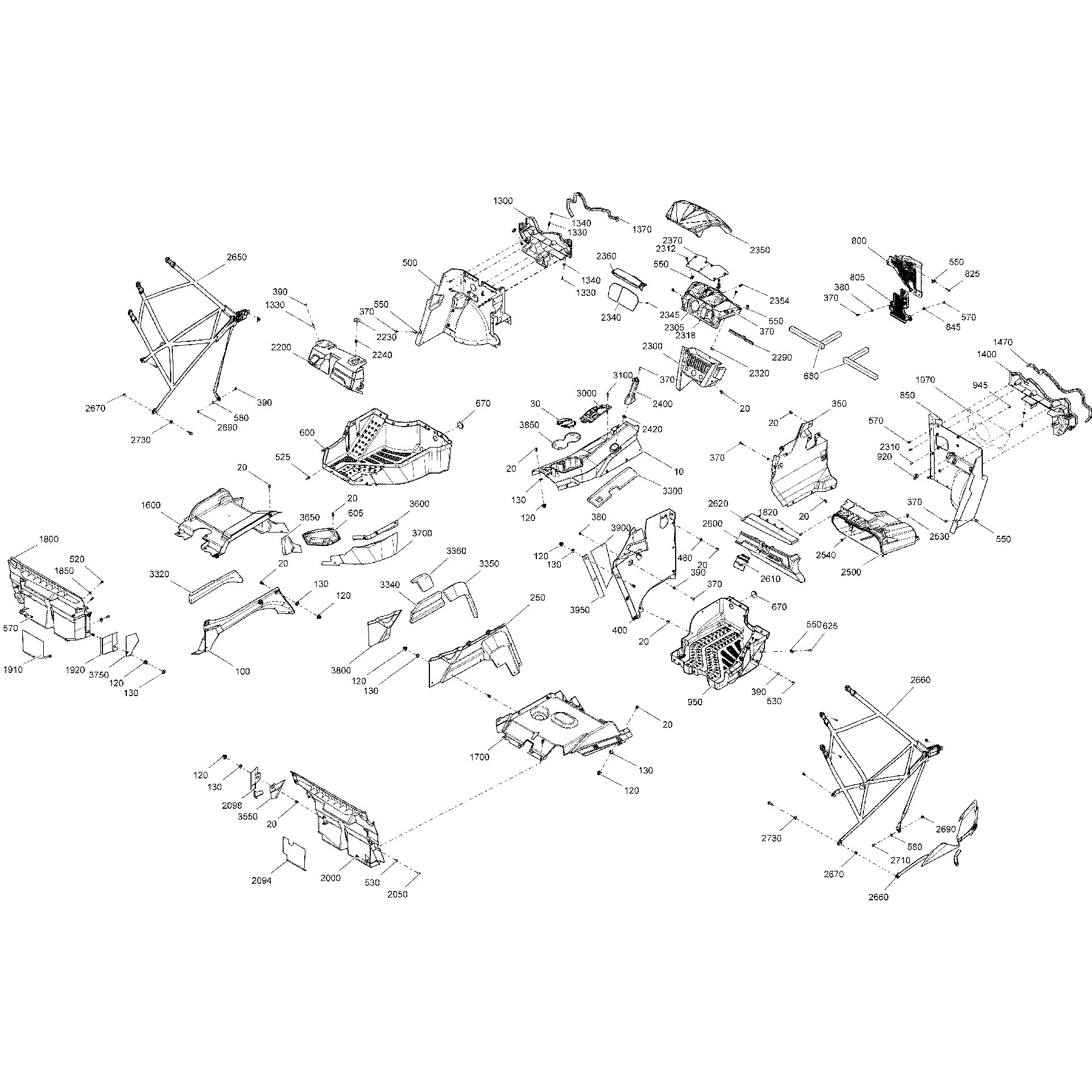 An Image of a Genuine Can-Am Parts Schematic Diagram showing the schematic - CAB INTERIOR MAVERICK NON MAX - PACKAGE X MR