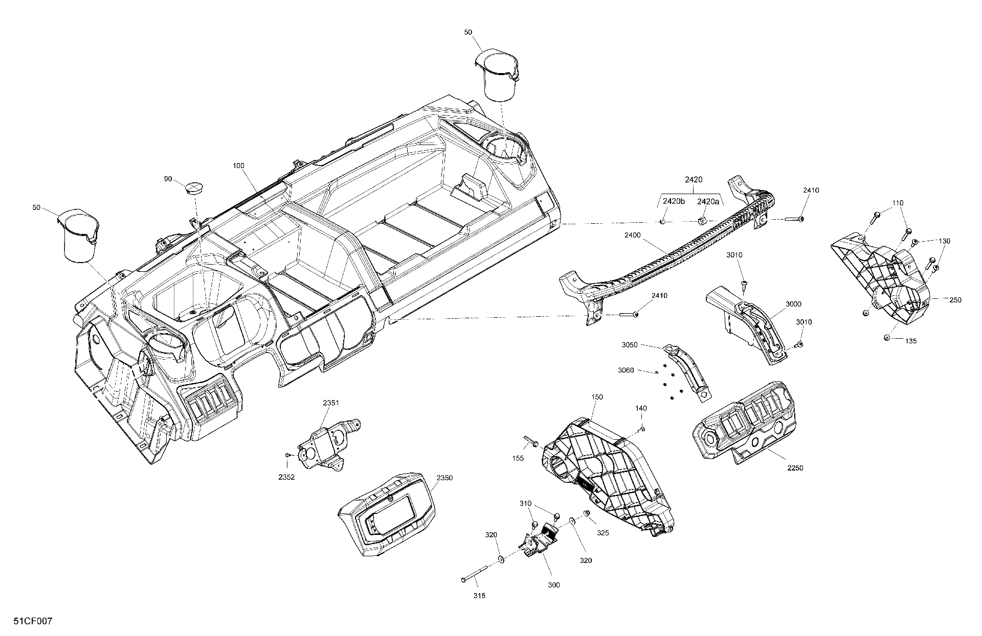 An Image of a Genuine Can-Am Parts Schematic Diagram showing the schematic - CAB INTERIOR - DASHBOARD