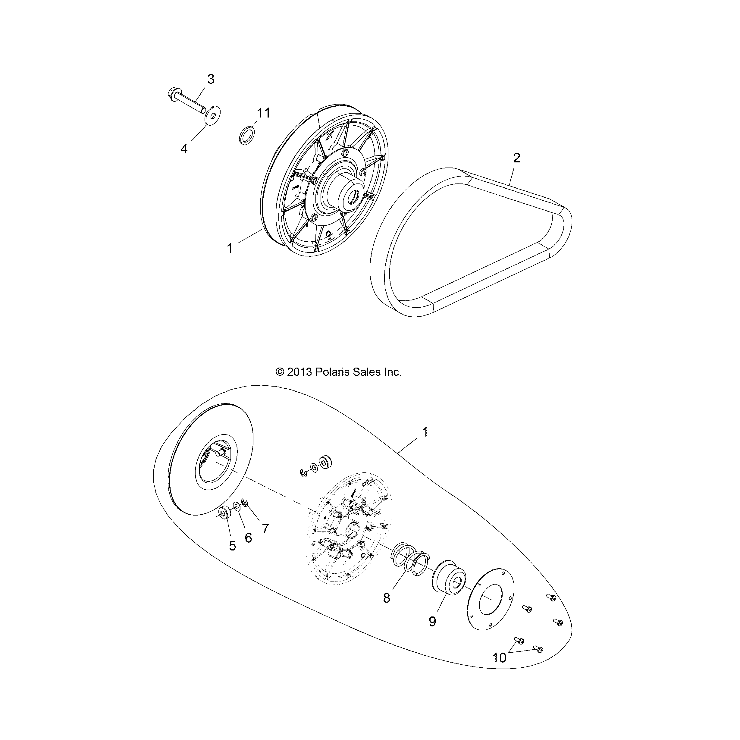 An Image of a Genuine Polaris Parts Schematic Diagram showing the schematic - DRIVE TRAIN: CLUTCH SECONDARY - 2016 POLARIS ACE 900 EFI EPS