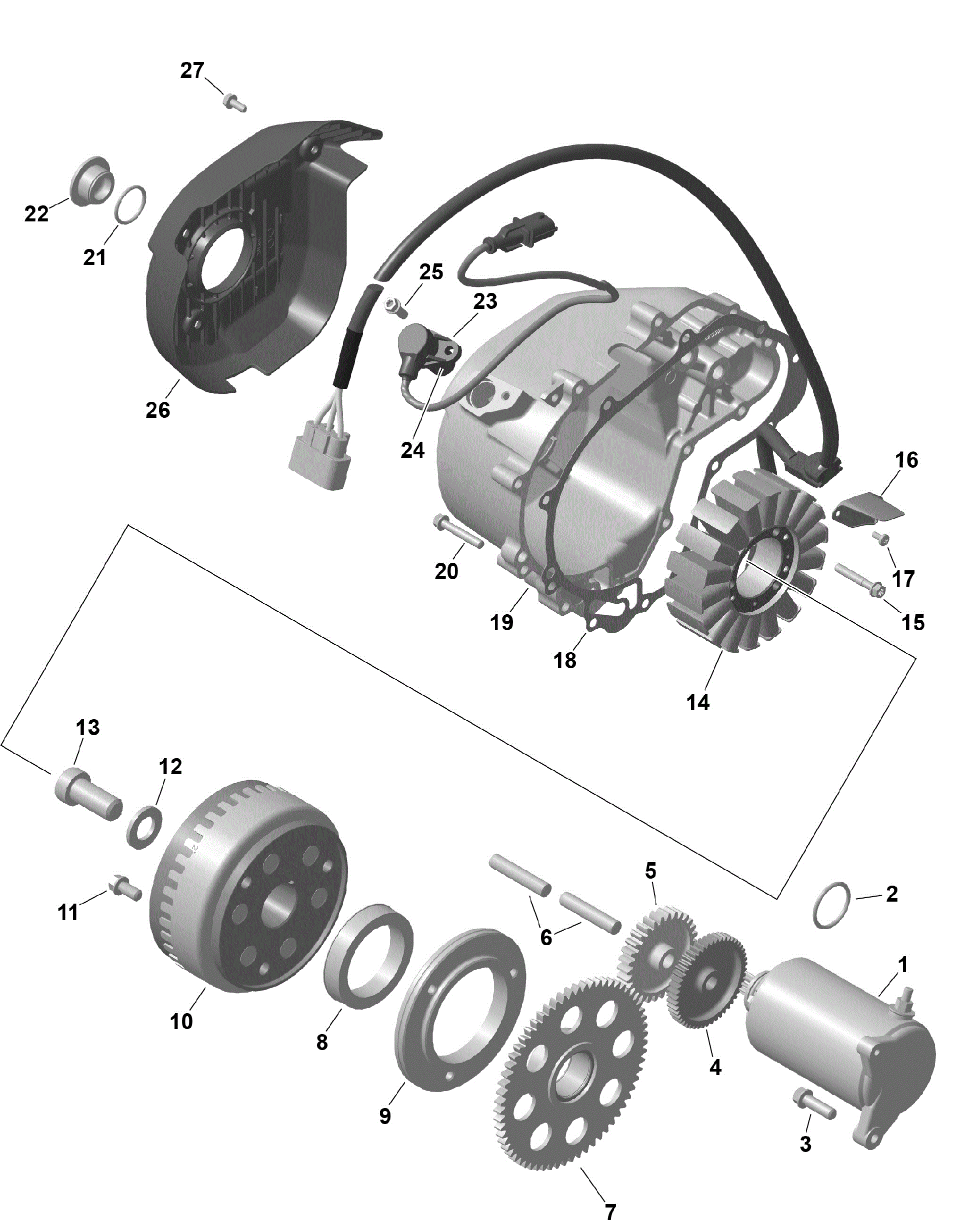 An Image of a Genuine Can-Am Parts Schematic Diagram showing the schematic - ROTAX - MAGNETO AND ELECTRIC STARTER
